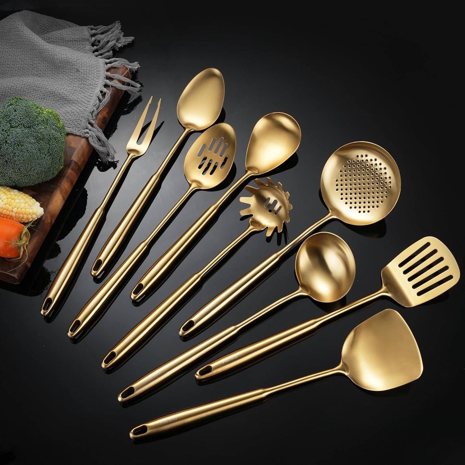 NIITAWH 9 PCS Gold Stainless Steel Cooking Utensils Set