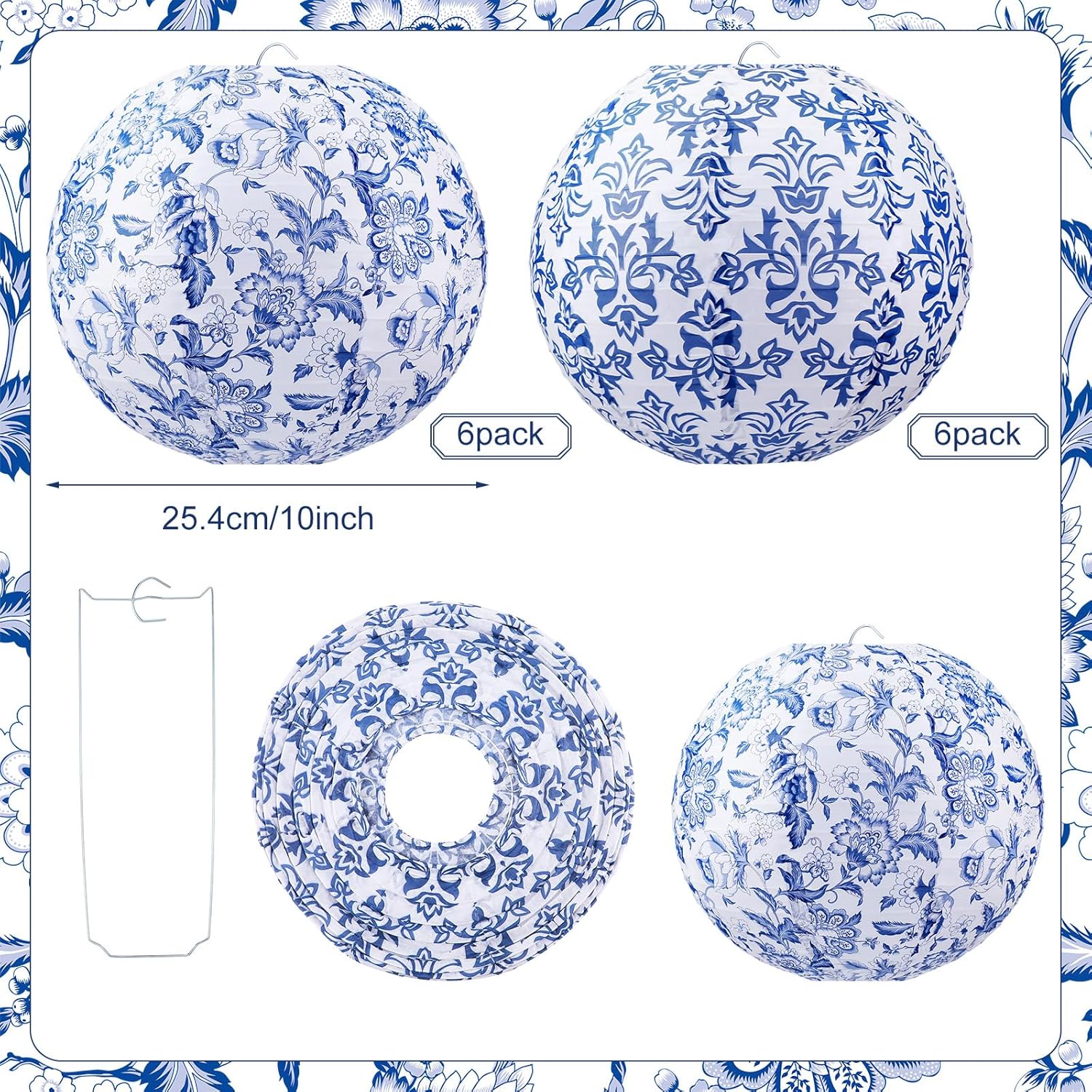 Retisee 12 Pcs 10 Inch Chinoiserie Paper Lantern Set