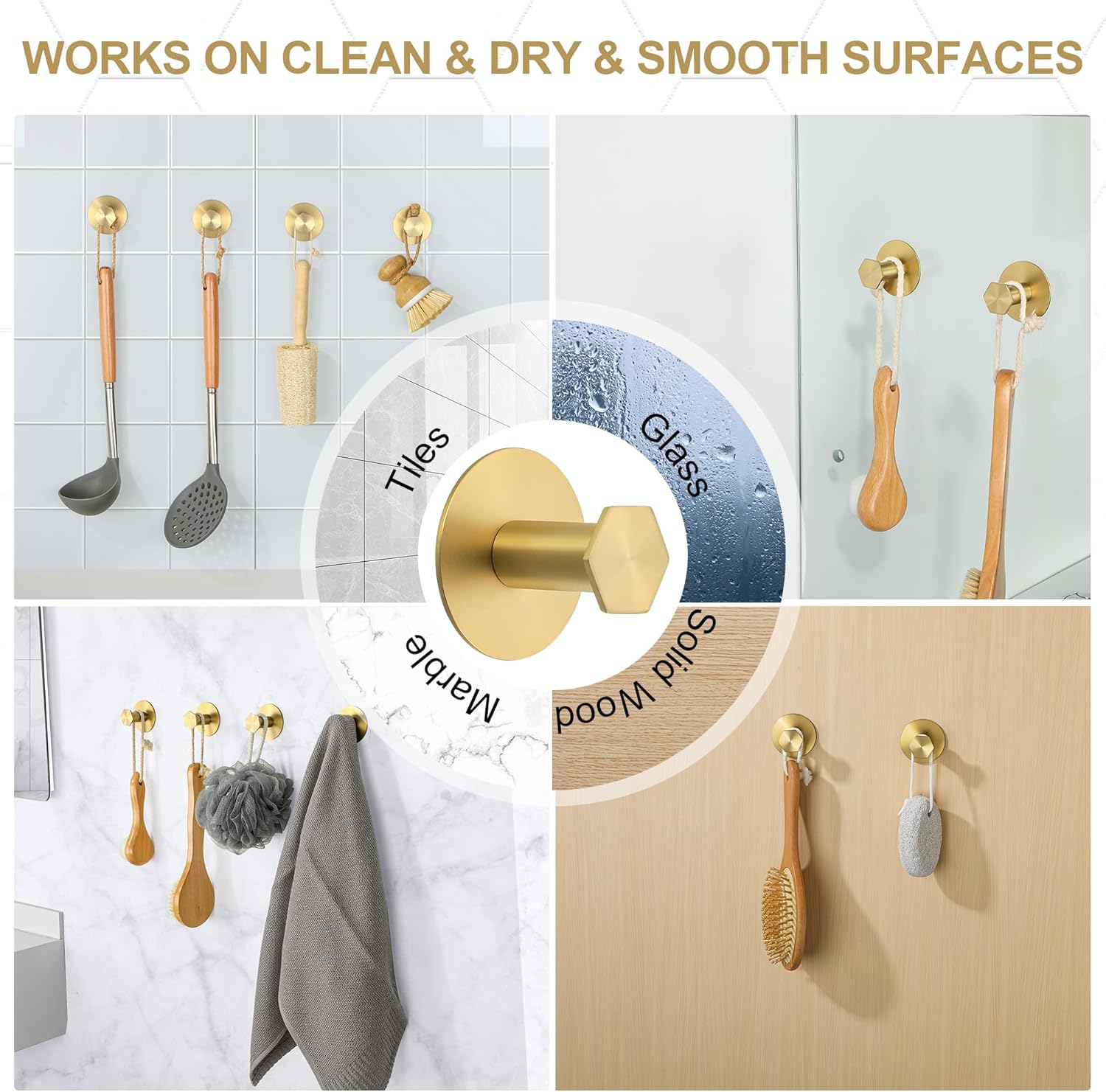 SAYAYO Adhesive Hooks 4 Pack Brushed Gold 1