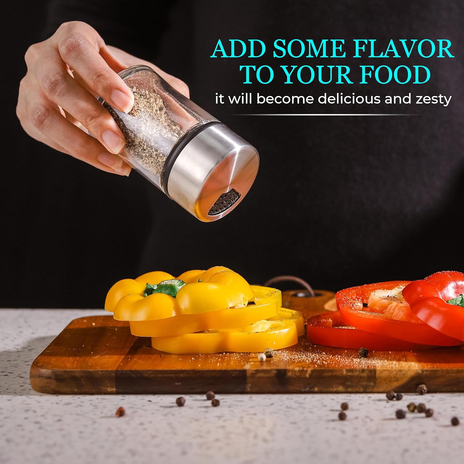 Kitchen-GO Salt and Pepper Shakers Set - Adjustable Pour Stainless Steel