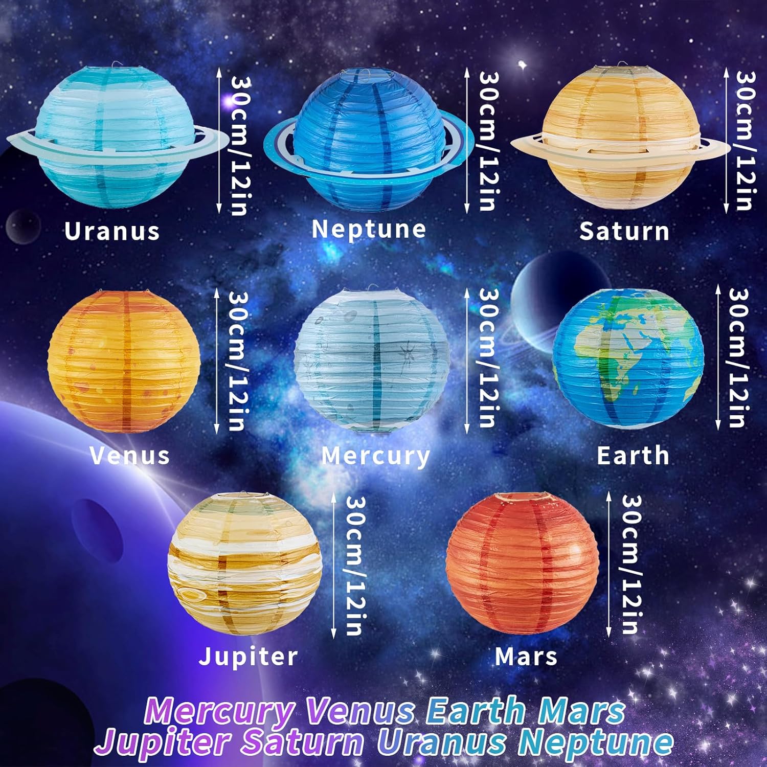 Easy Joy 8PCS Solar System Paper Lanterns with Rings