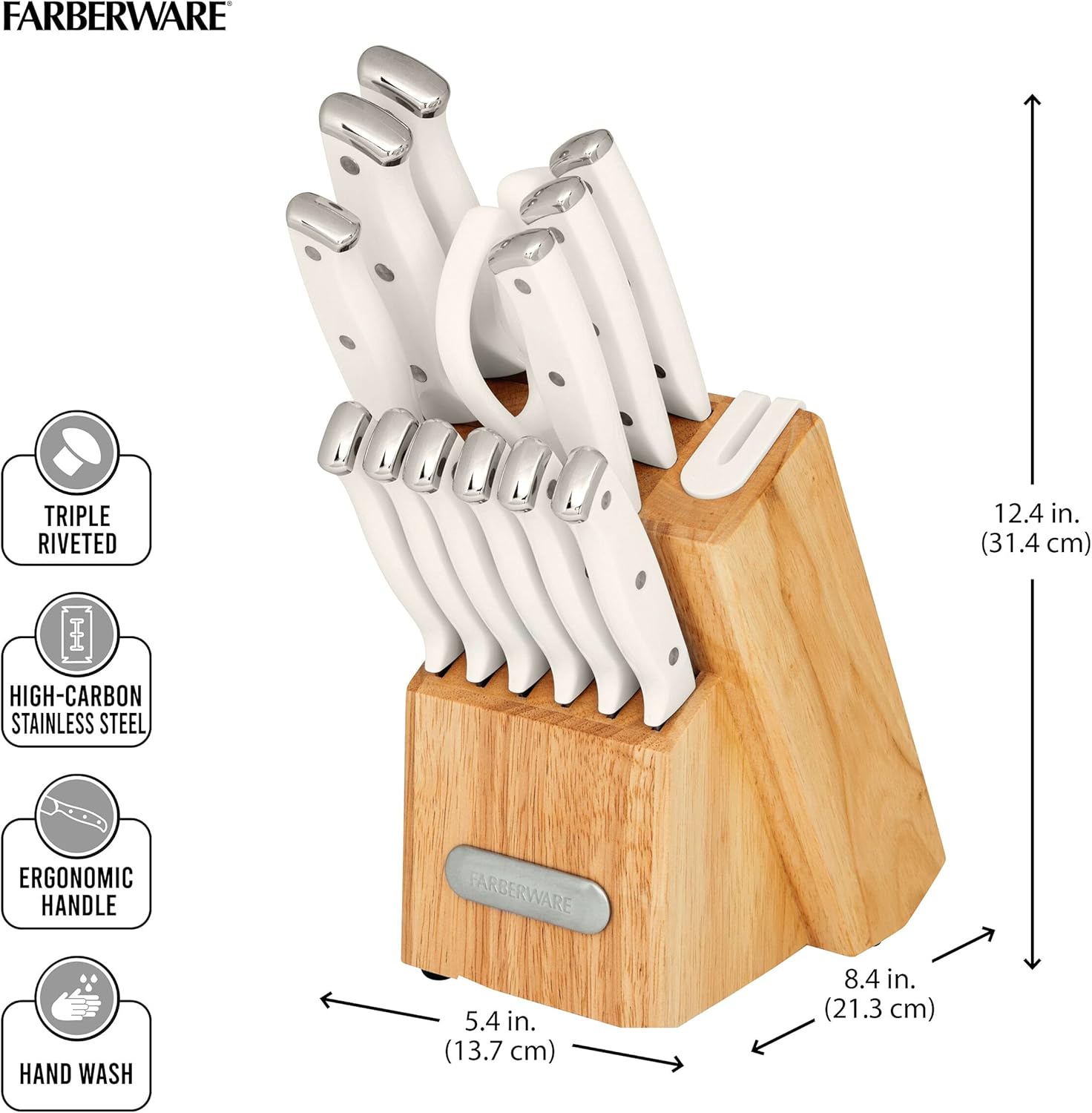 Farberware Edgekeeper Knife Block Set with Sharpener 14-Piece White
