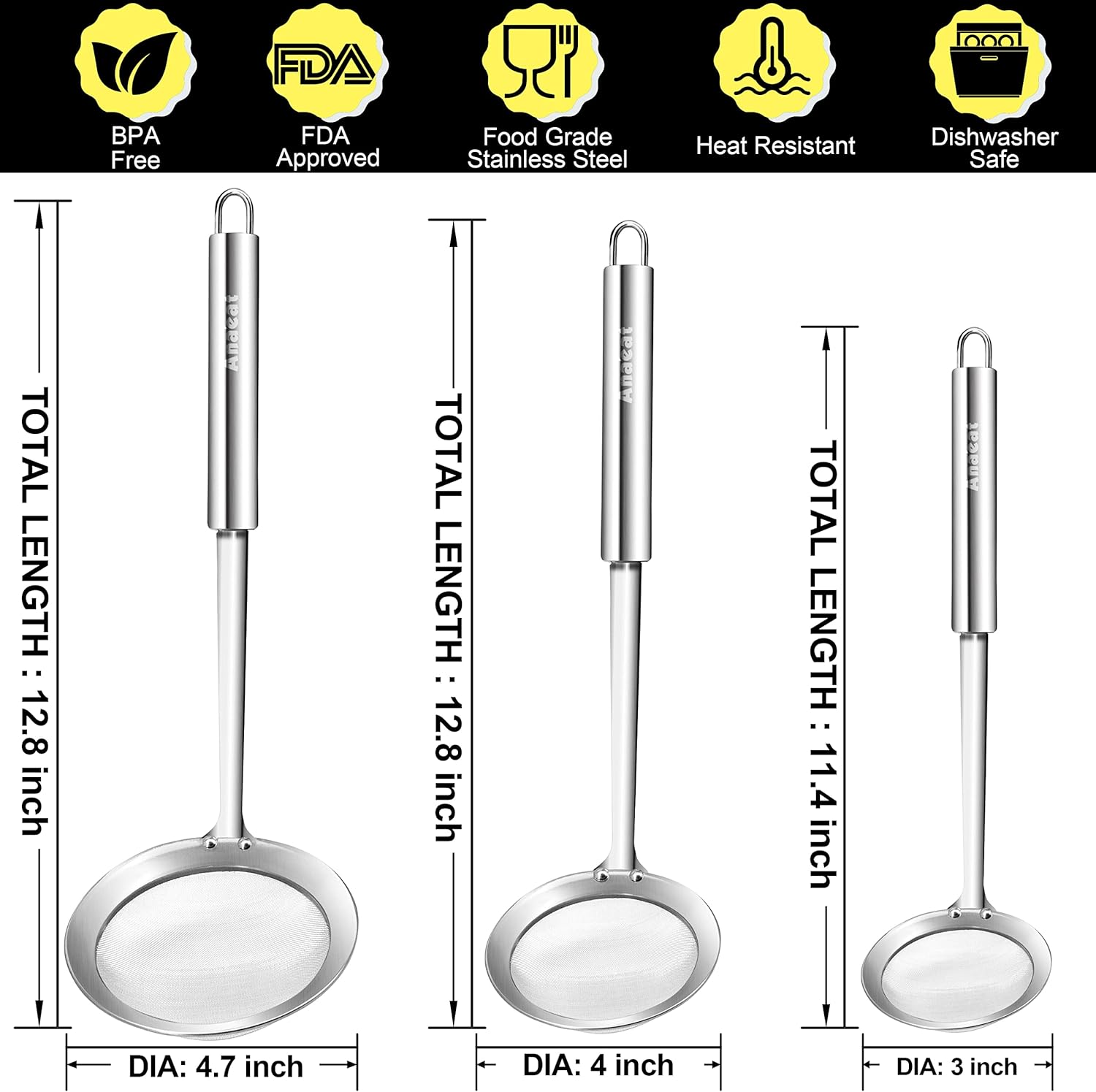 Anaeat Fat Skimmer Spoon Set of 3 with Long Handle