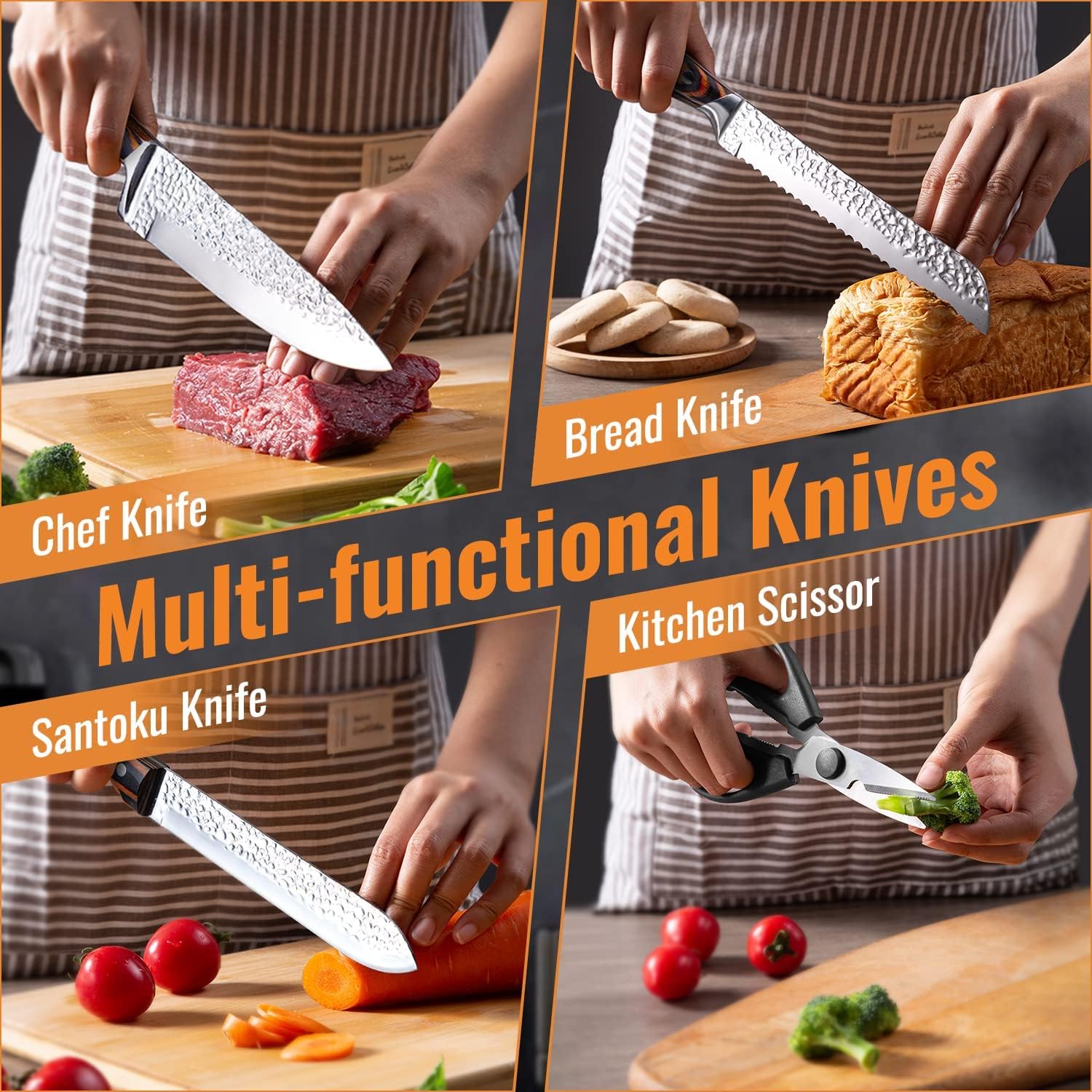 KroWallu 15-Piece Knife Block Set with Sharpener 1
