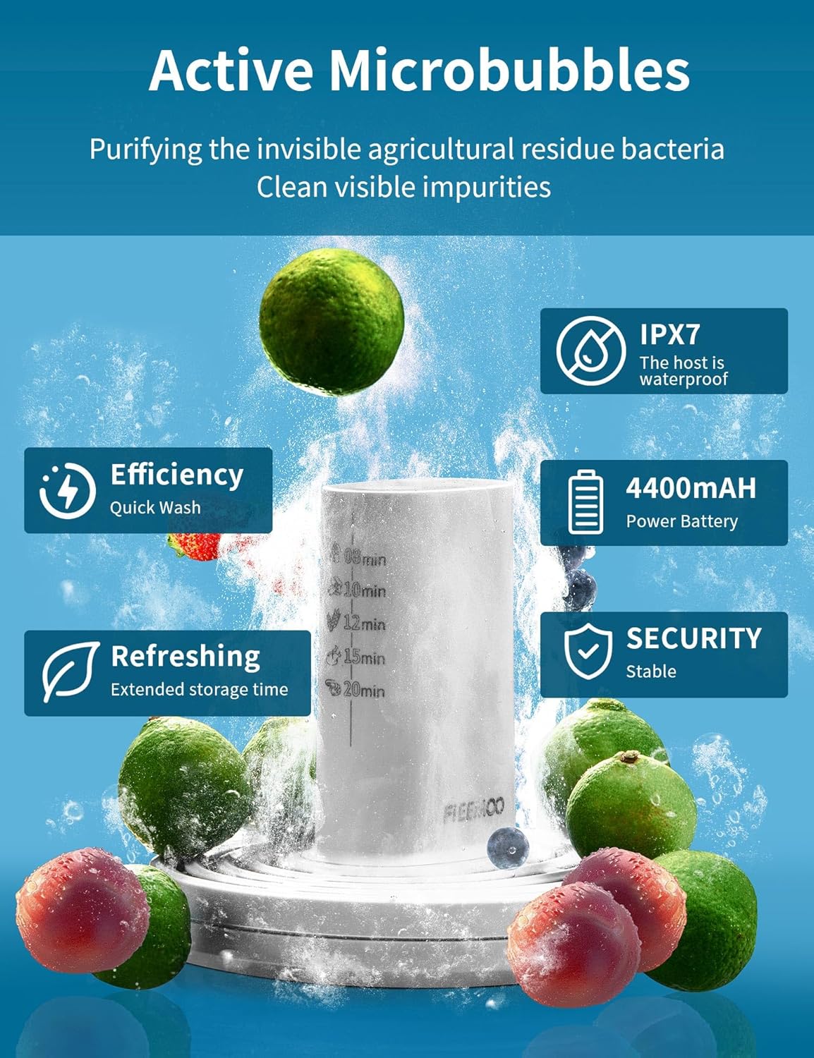 Fieemoo Fruit and Vegetable Washing Machine with OH-Ion Technology