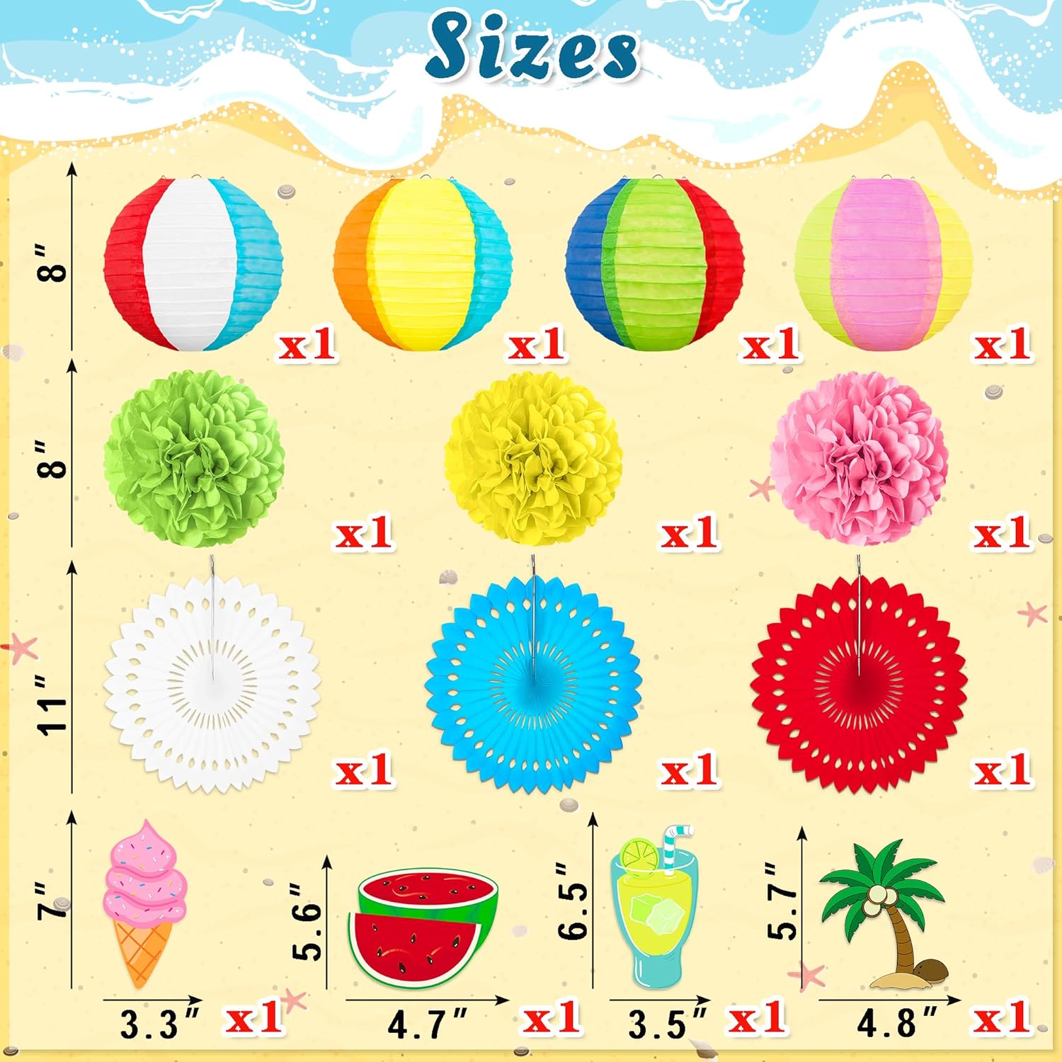 14Pcs Renbuzhu Beach Party Decorations Set