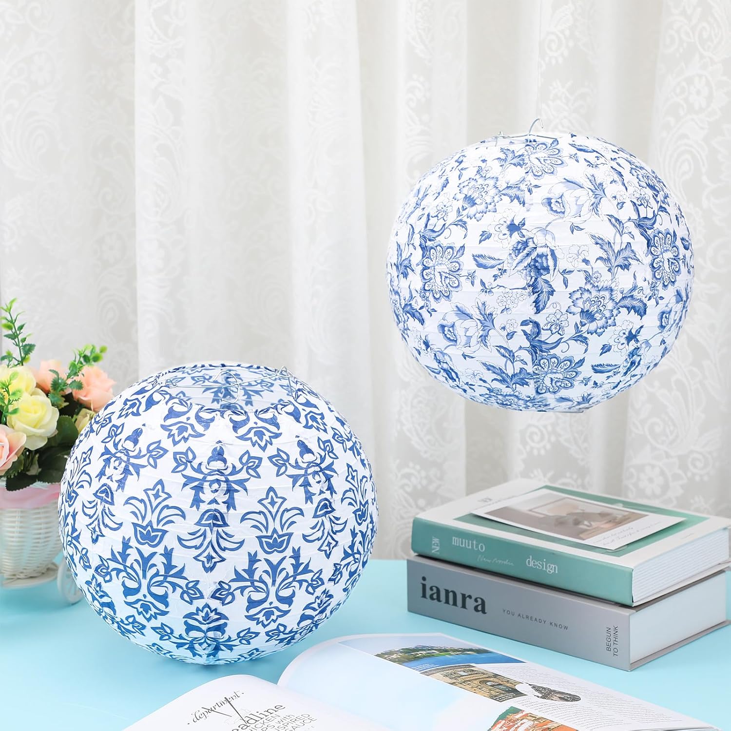 Retisee 12 Pcs 10 Inch Chinoiserie Paper Lantern Set