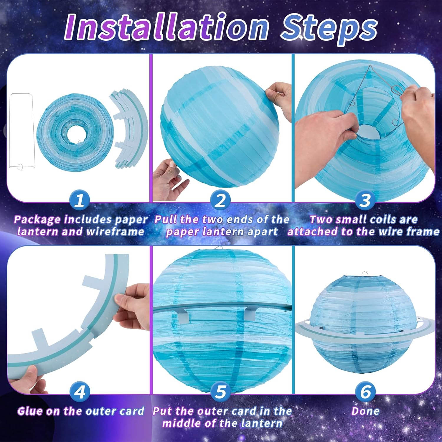 Easy Joy 8PCS Solar System Paper Lanterns with Rings