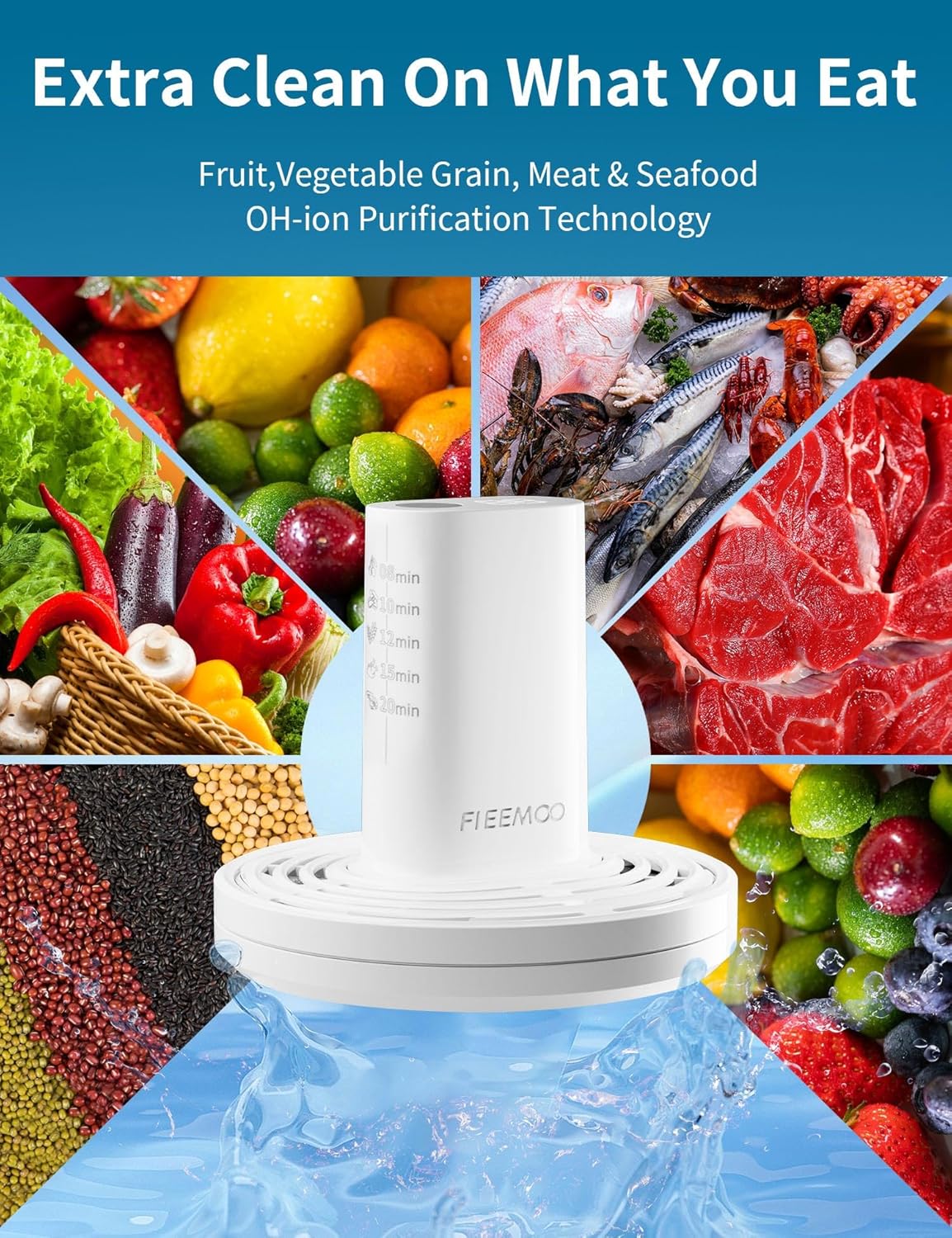 Fieemoo Fruit and Vegetable Washing Machine with OH-Ion Technology