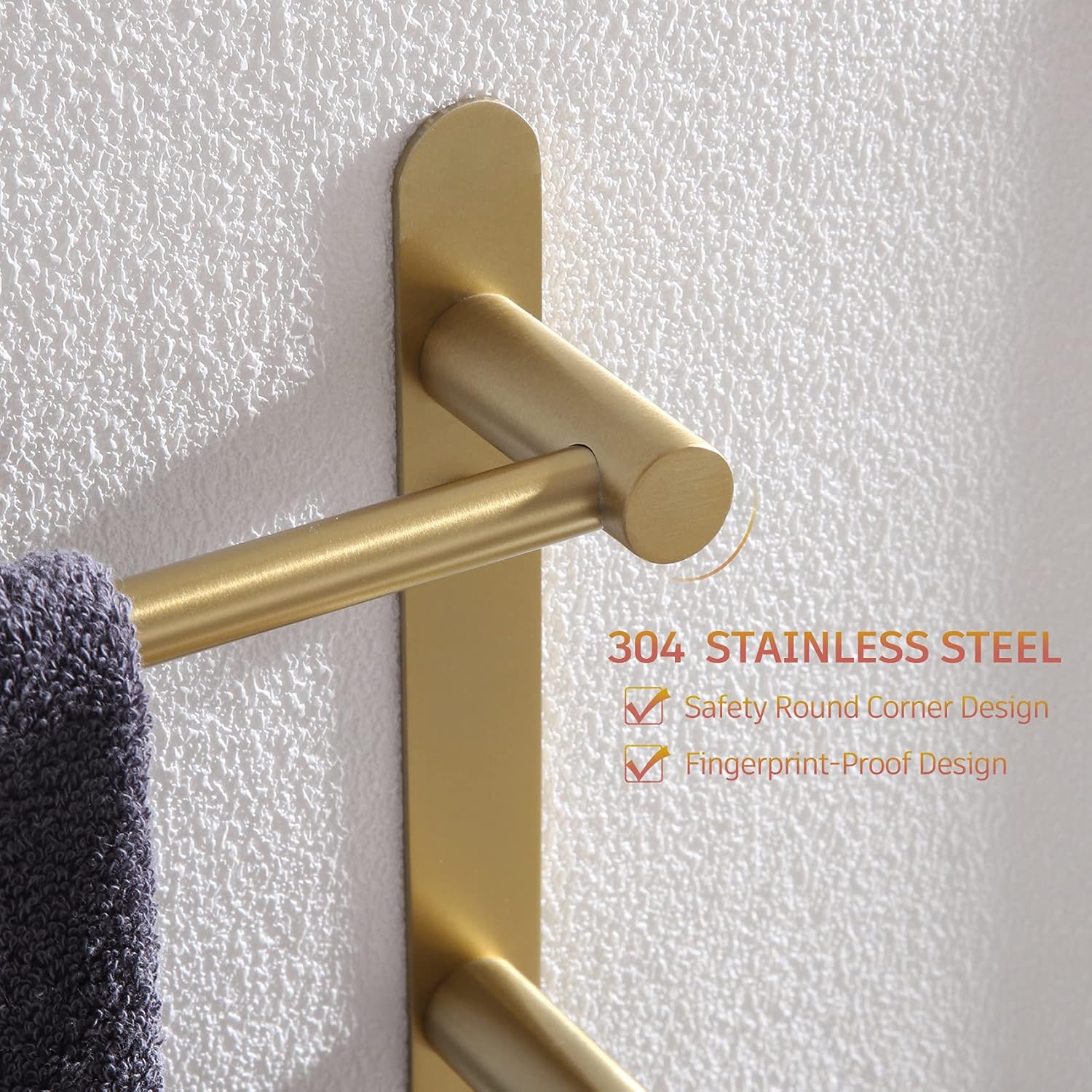 KOKOSIRI 3-Tier Stainless Steel Towel Bar with Brushed Gold Finish