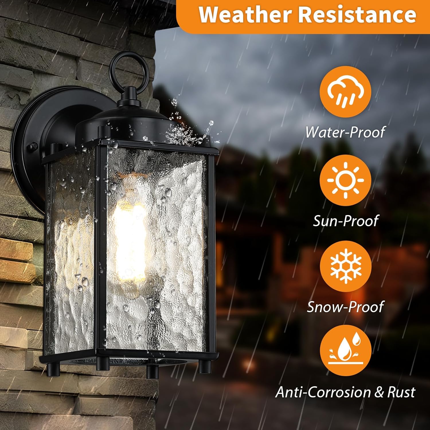 Caisens Black Porch Wall Light with Hammered Glass
