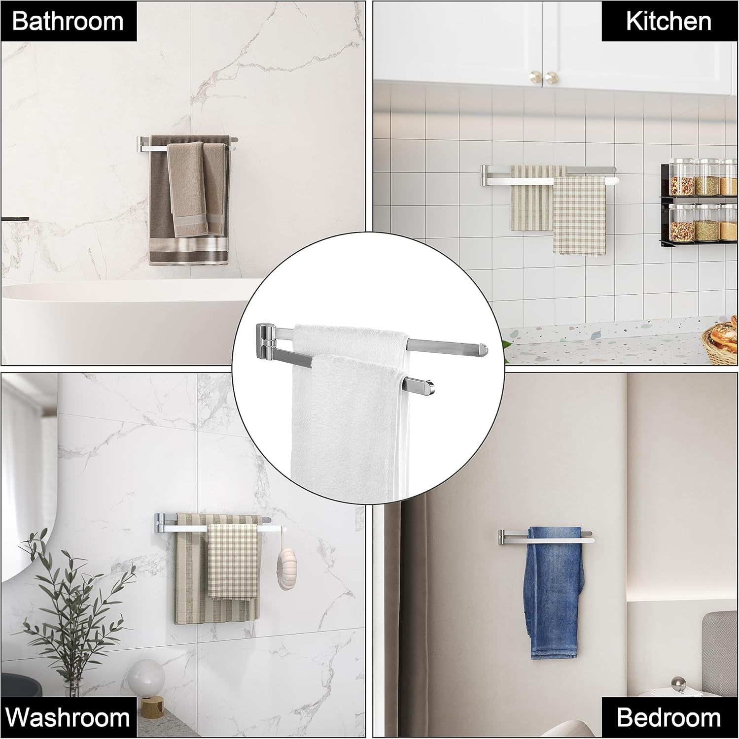 BGL Swivel Towel Bar Brushed Nickel 2 Arms