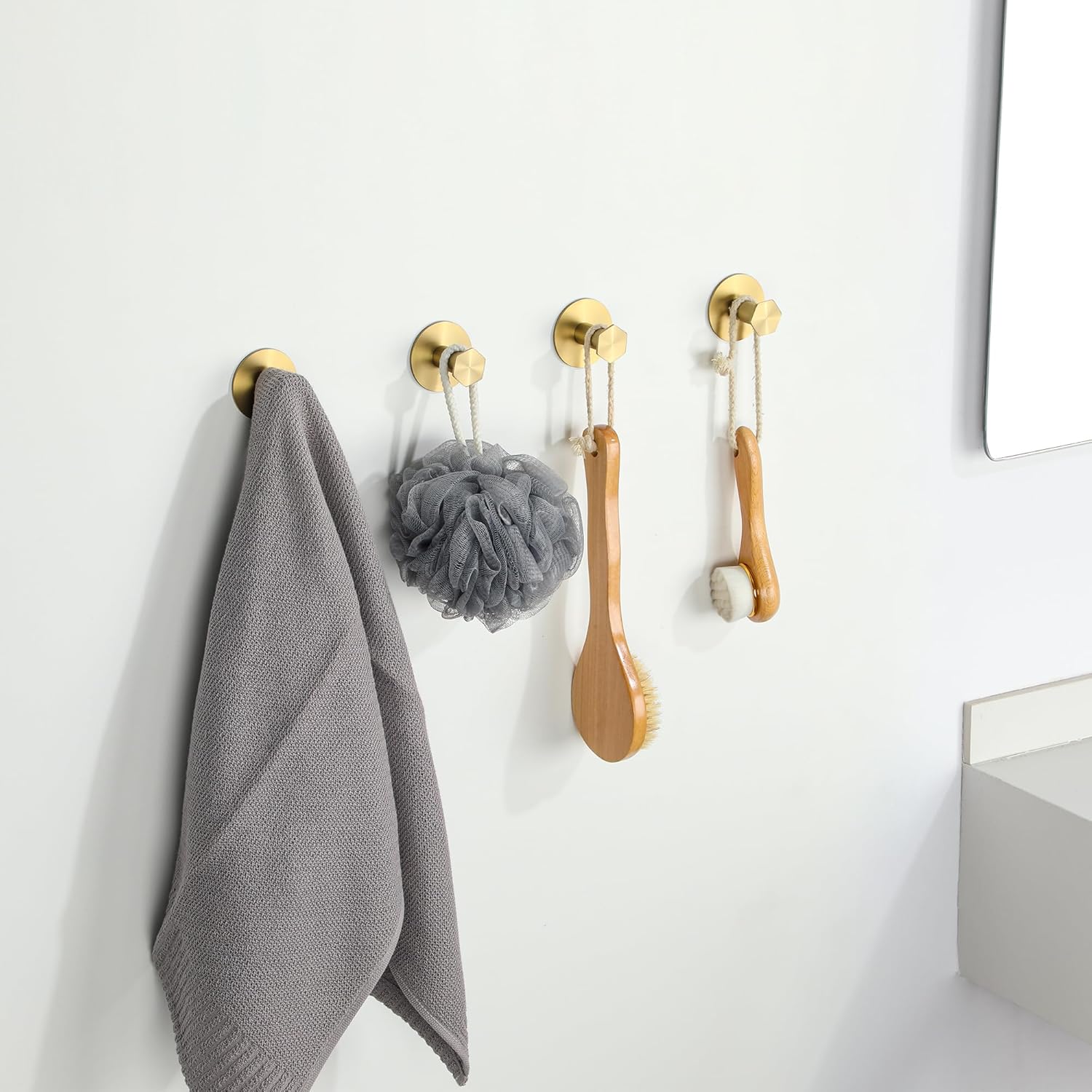 SAYAYO Adhesive Hooks 4 Pack Brushed Gold 1