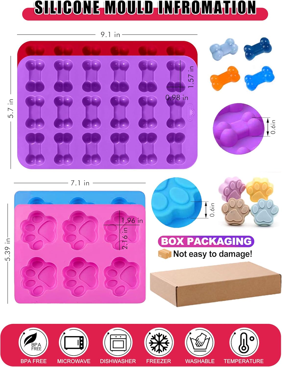 Silicone Dog Treat Molds with Recipe Cards - Set of 15