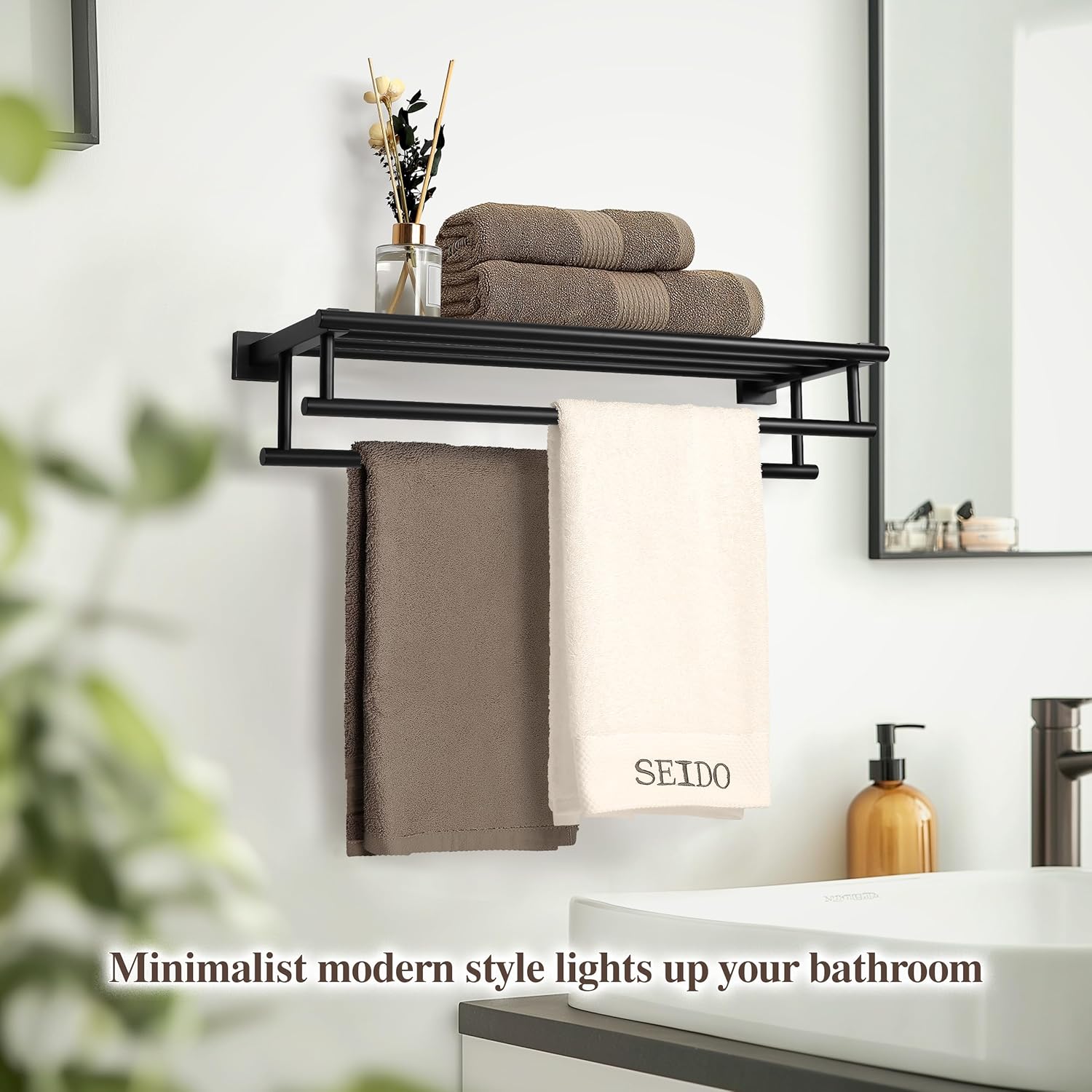 SEIDO Double Towel Bar 24 Inch Matte Black Stainless Steel 1