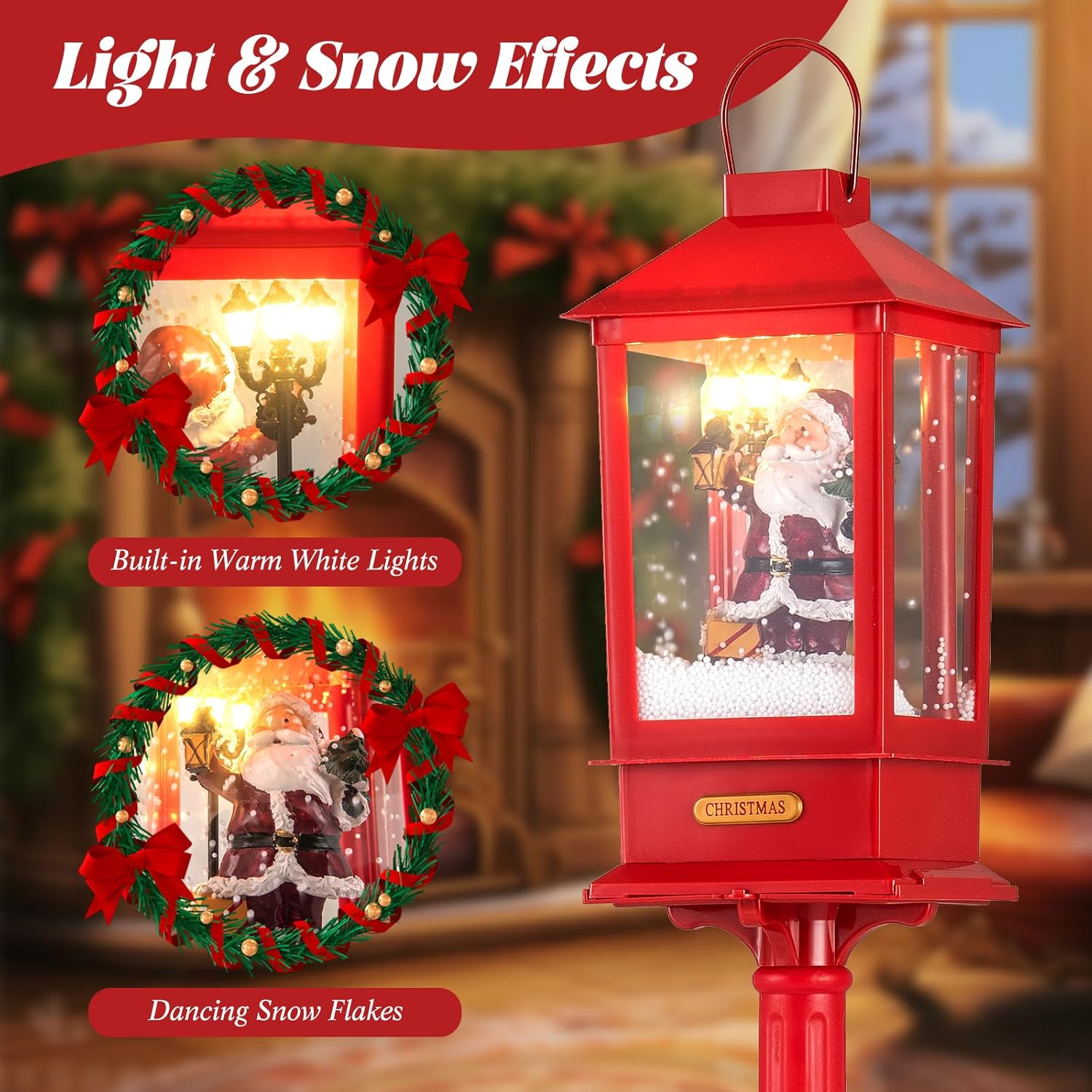 Sound-Activated Christmas Streetlamp with LED Lights and Santa Scene