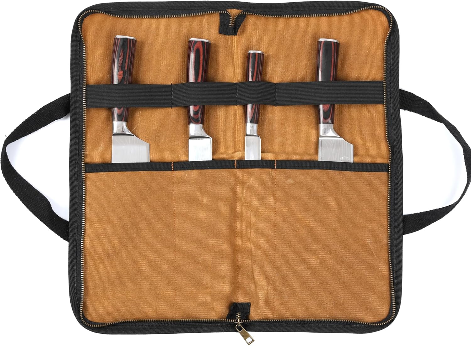 Kaaltisy Knife Roll Bag with 4 Slots and Brass Zipper
