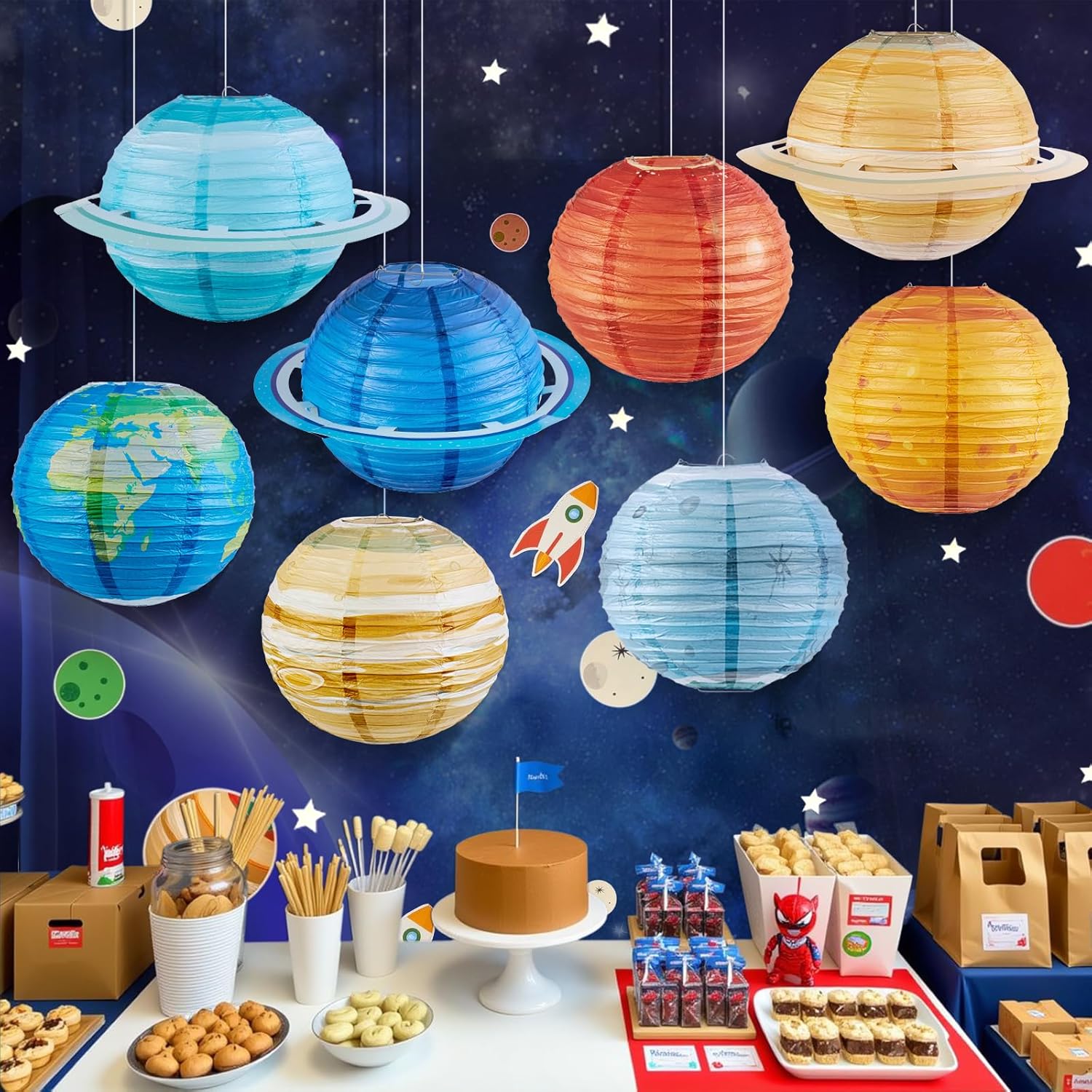 Easy Joy 8PCS Solar System Paper Lanterns with Rings