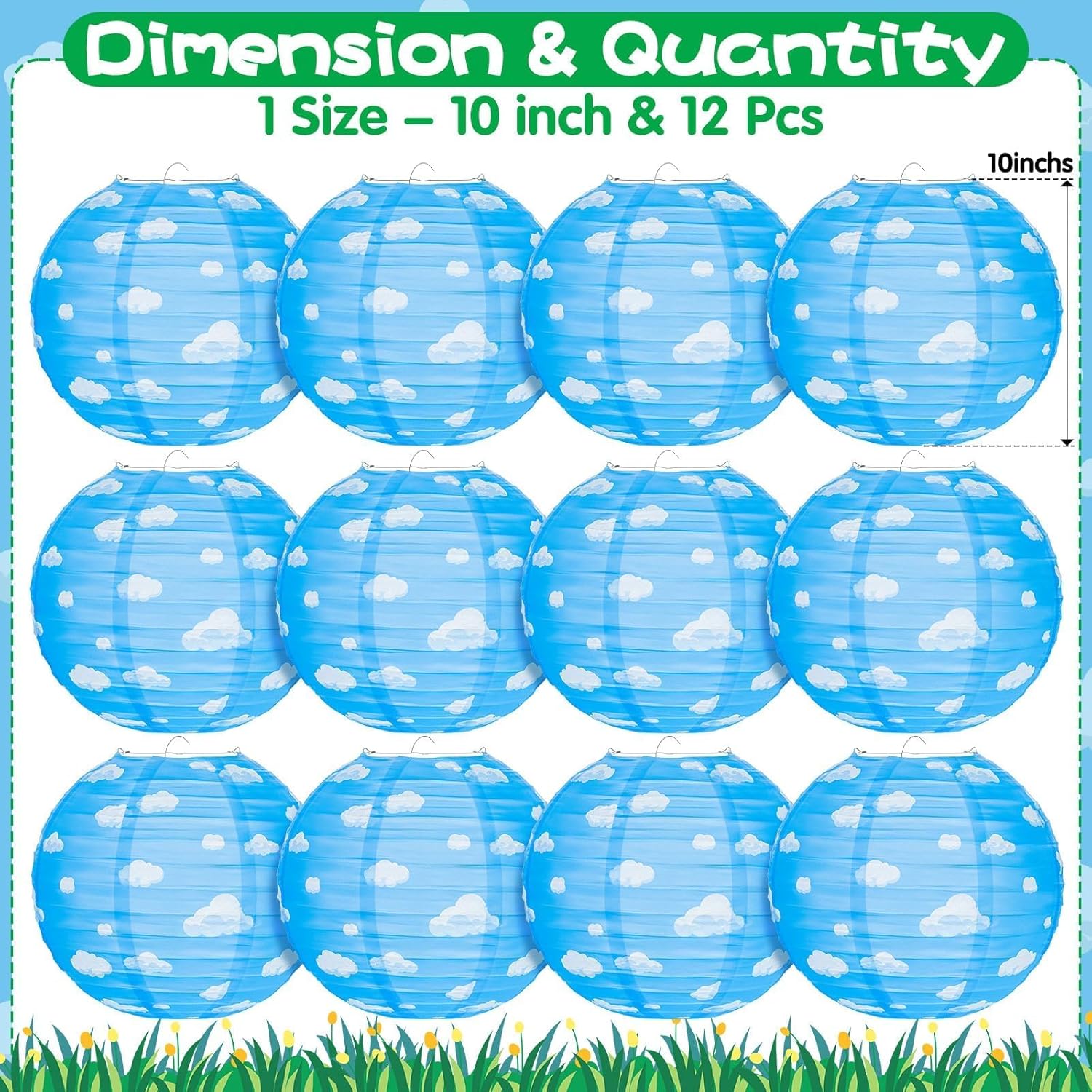 12PCS Blue Sky White Clouds Paper Lanterns Set
