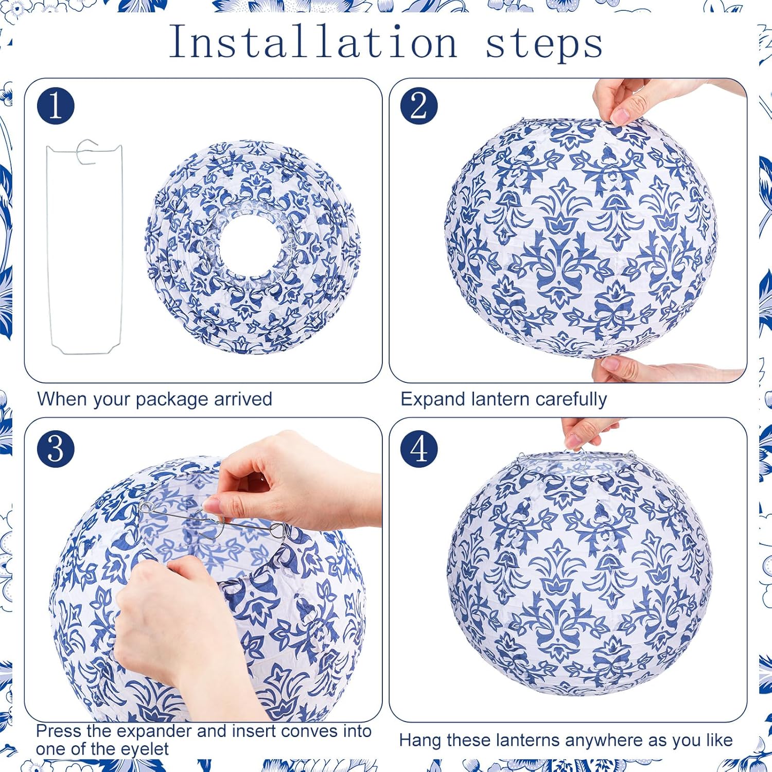 Retisee 12 Pcs 10 Inch Chinoiserie Paper Lantern Set