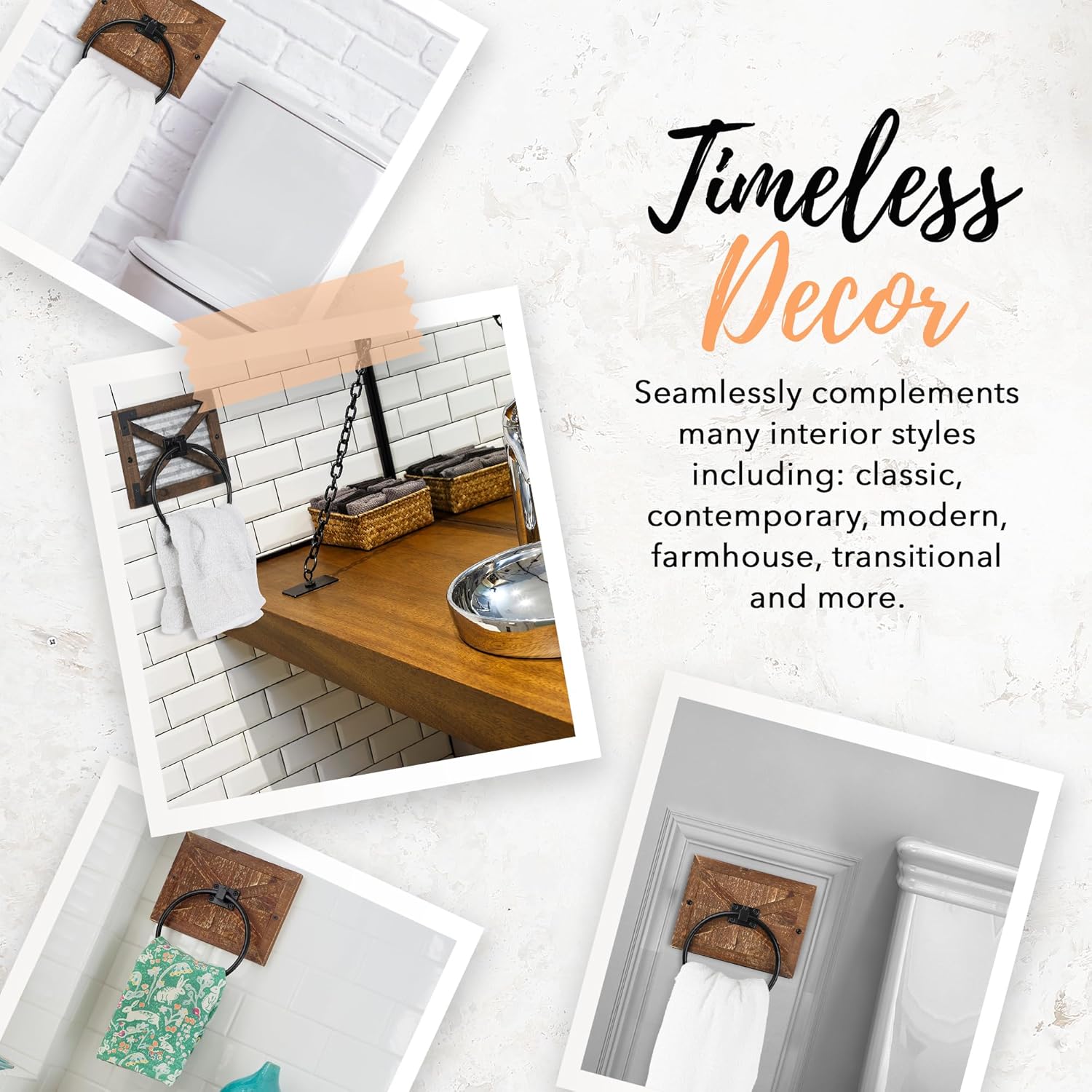 Autumn Alley Farmhouse Towel Ring - Barn Wood Matte Black Design