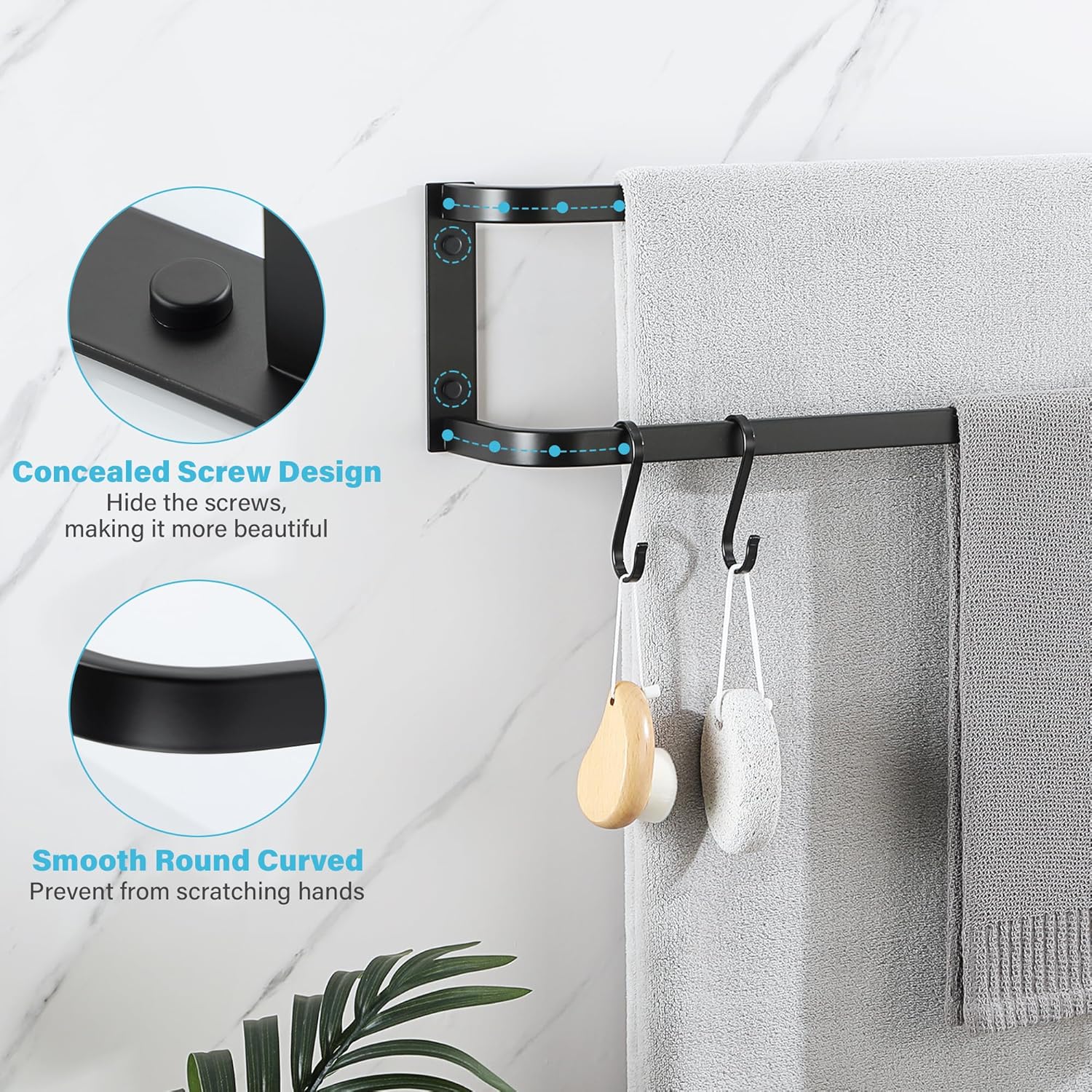 Mooche Double Towel Rack 24-Inch Matte Black Stainless Steel
