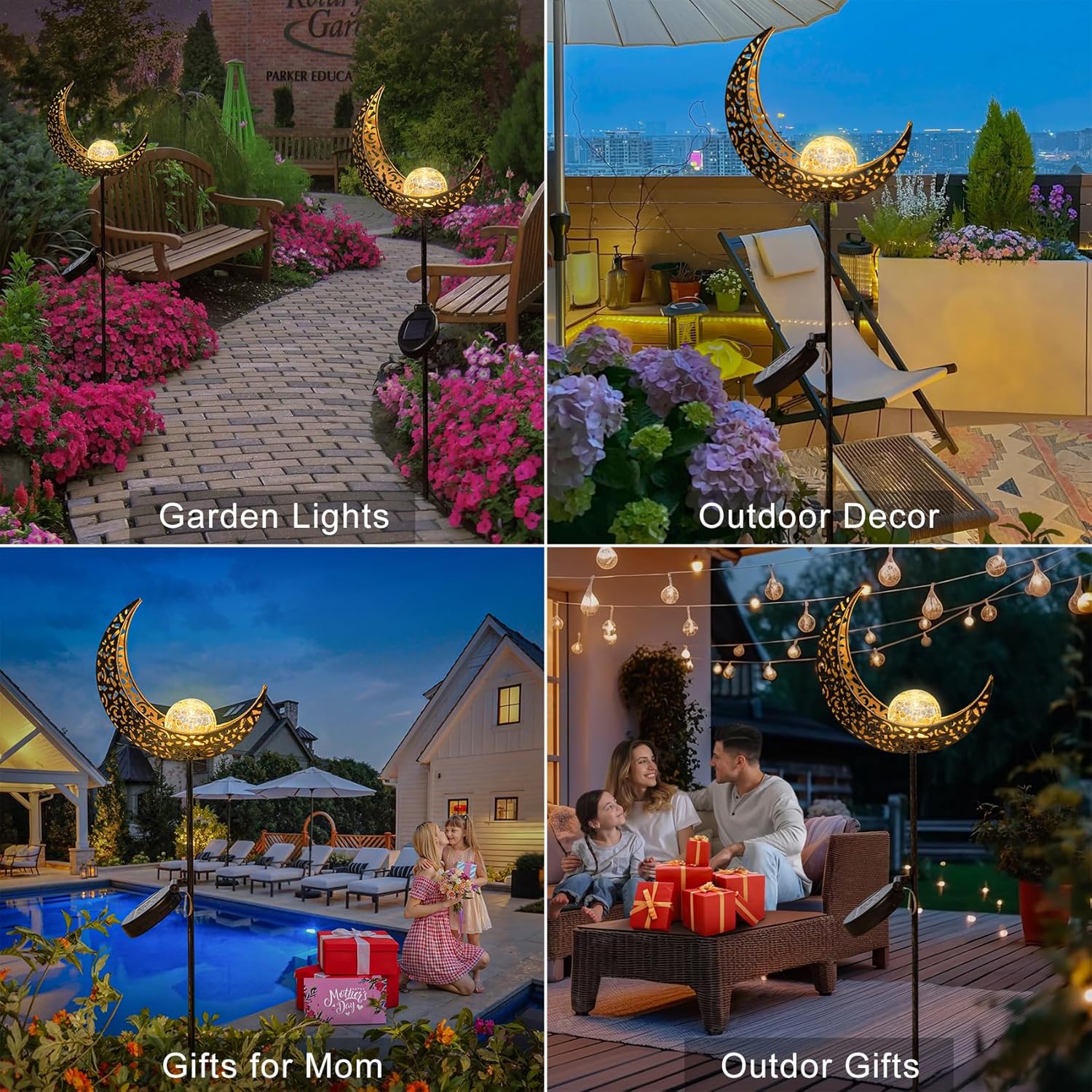 HOMEIMPRO 2Pack Moon Garden Solar Lights Outdoor Stakes