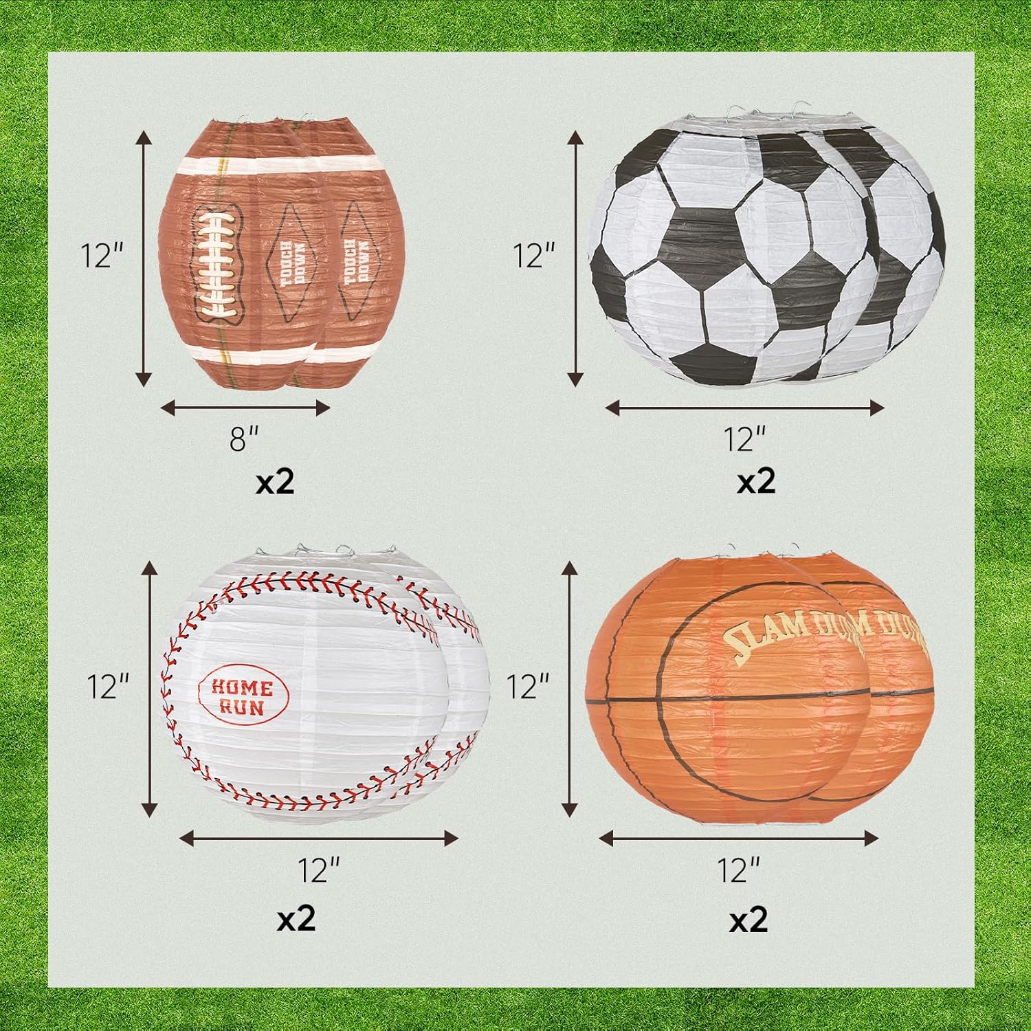 UNIQOOO 8Pcs Sports Paper Lanterns for Football Parties