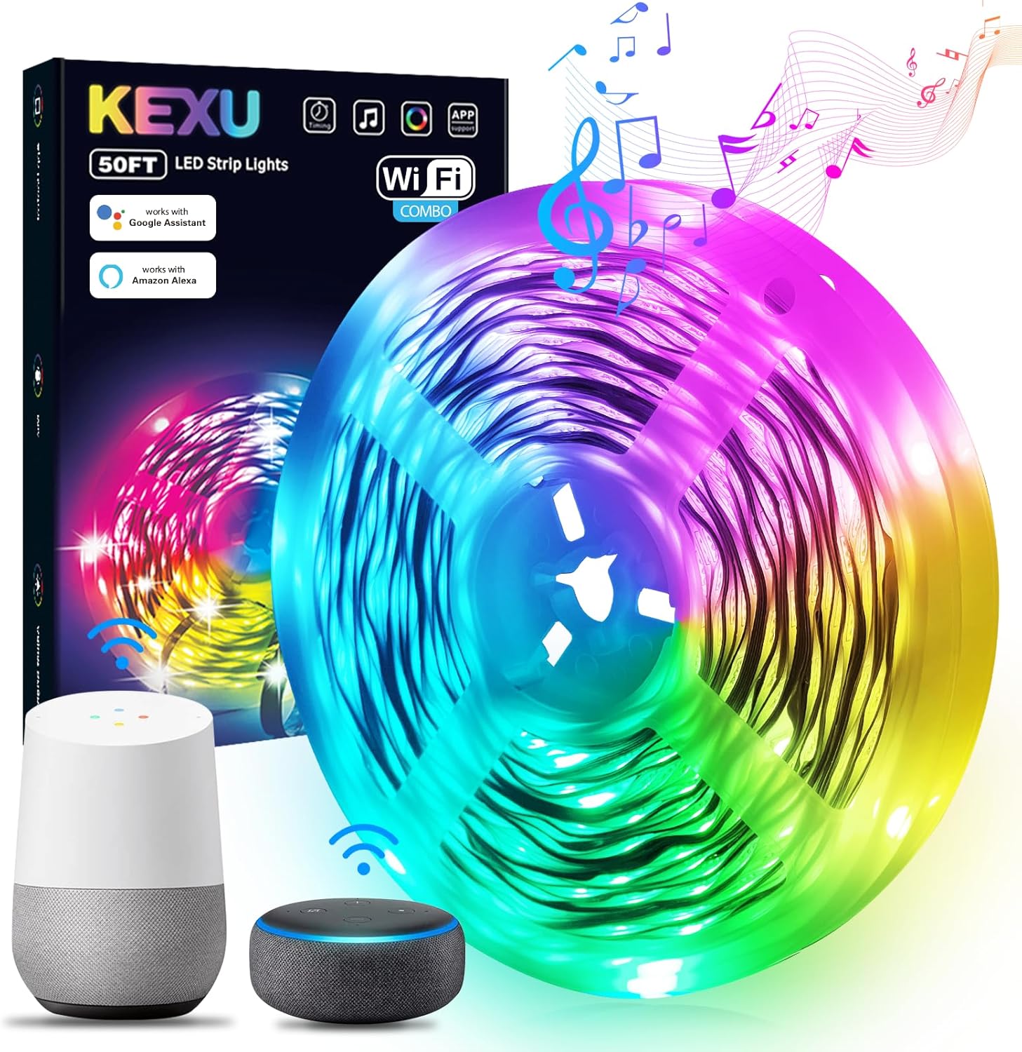 KEXU Smart WiFi LED Strip Light 50ft with Alexa Google Assistant