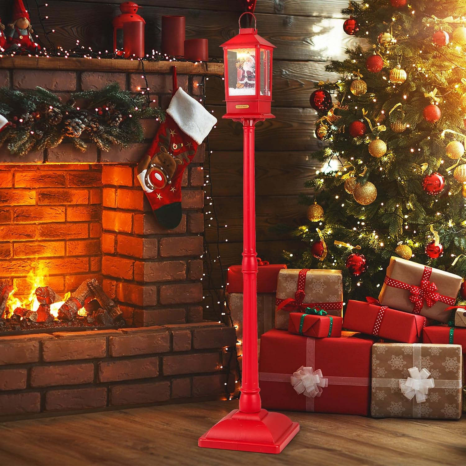 Sound-Activated Christmas Streetlamp with LED Lights and Santa Scene