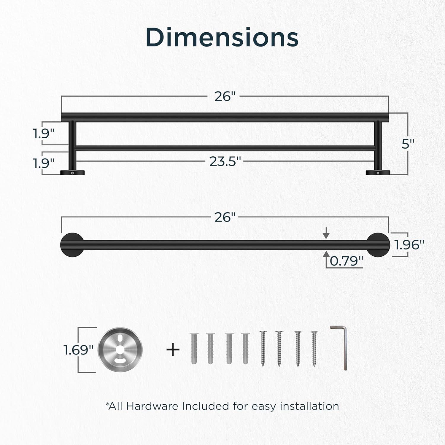 FORIOUS 24 Inch Double Towel Bar Racks Holder