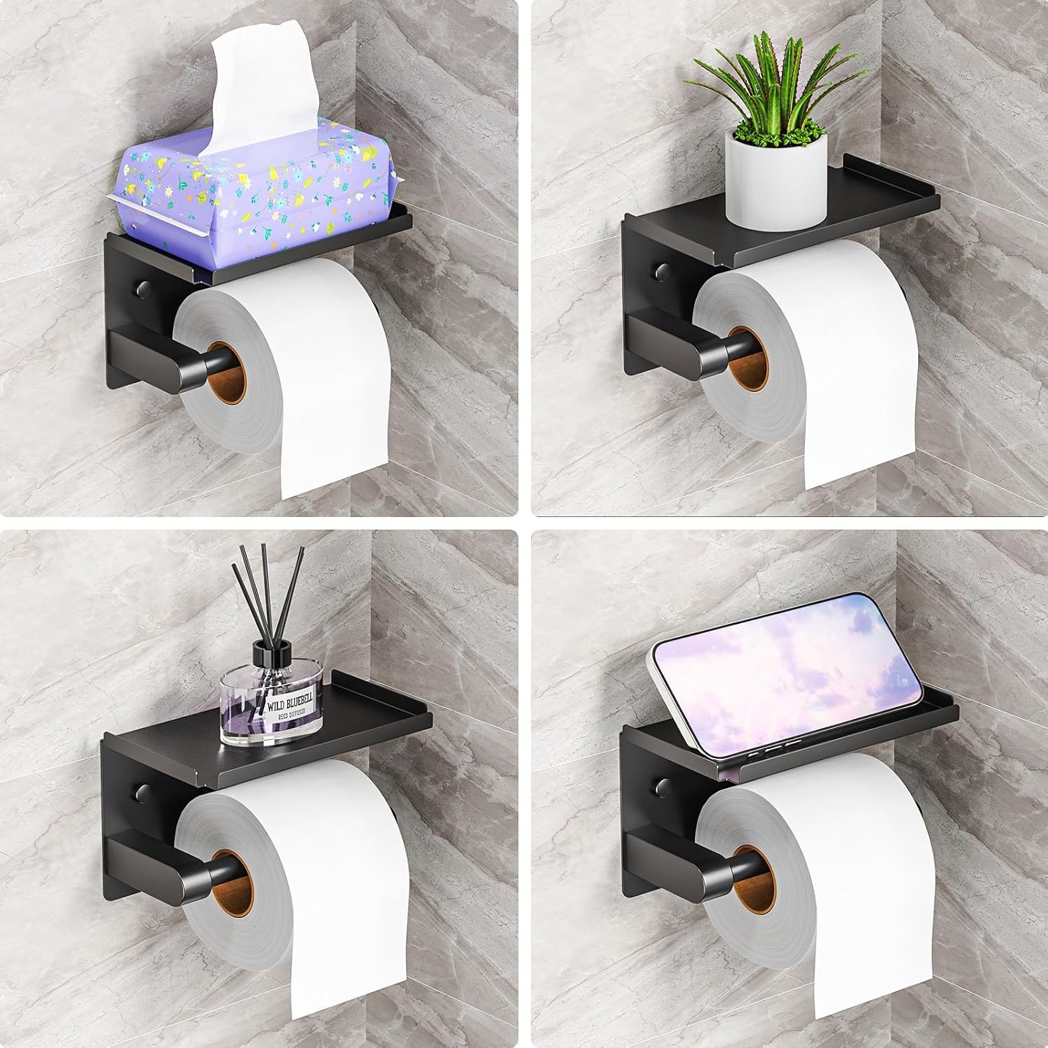 StackTastic Metal Toilet Paper Holder - Wall Mount Rustproof Black