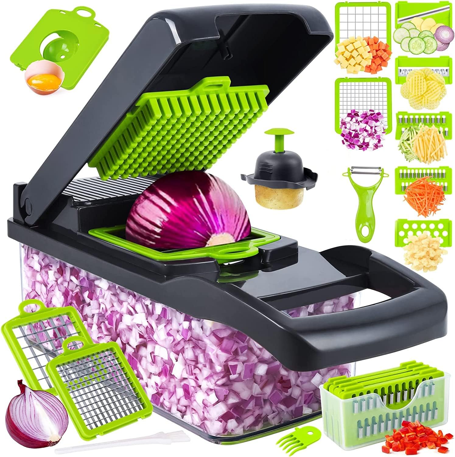 12 in 1 Vegetable Chopper with Stainless Steel Blades and Drain Basket