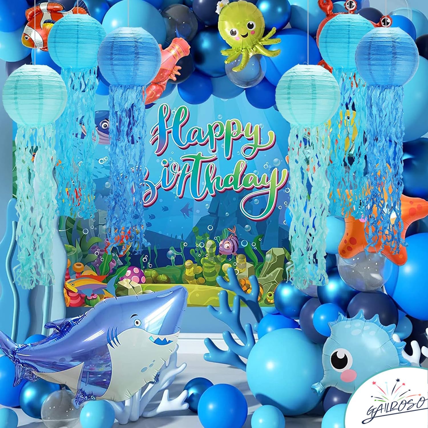 GAILROSO Jellyfish Paper Lanterns 6-Pack Blue 8Inch