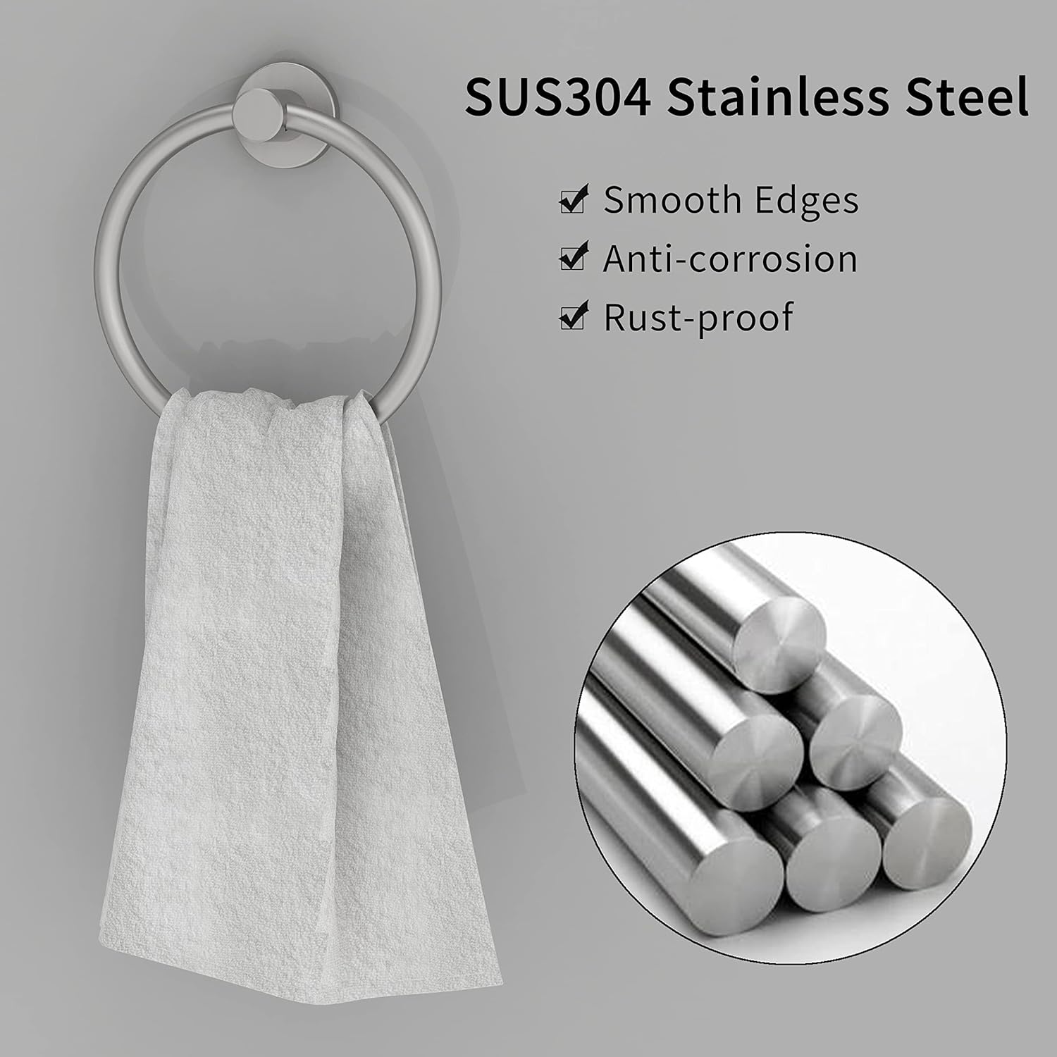 RARXTR Brushed Nickel Towel Ring with Durable SUS304 Steel