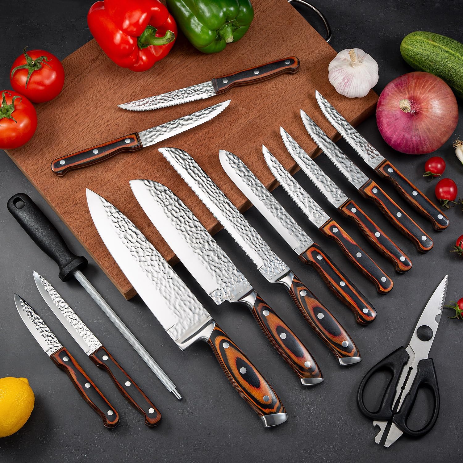 KroWallu 15-Piece Knife Block Set with Sharpener 1