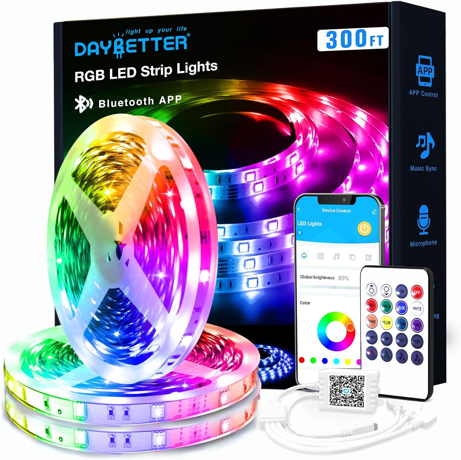DAYBETTER 300ft RGB LED Strip Lights for Bedroom with App Control