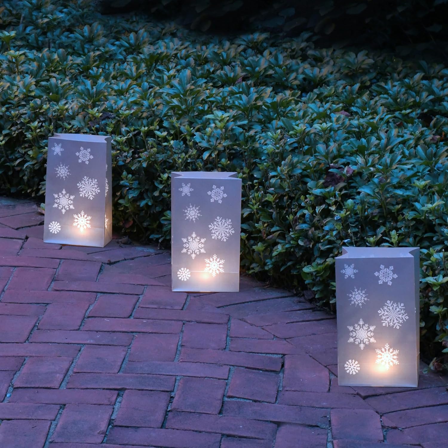 LumaBase Battery Operated Luminaria Kit with Timer Silver Snowflake - Set of 6