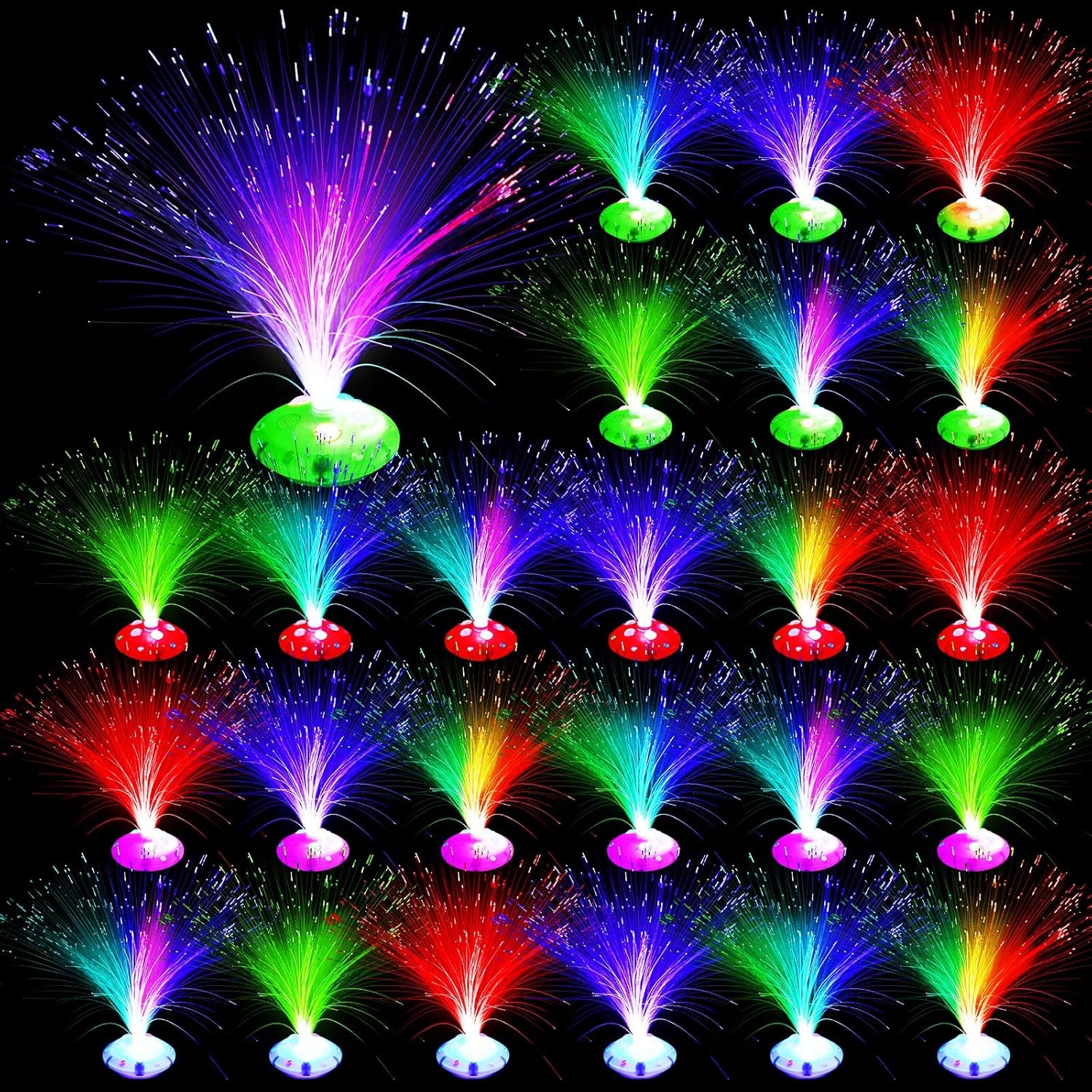 Retisee 24 Pcs Fiber Optic Multicolored Light Centerpieces