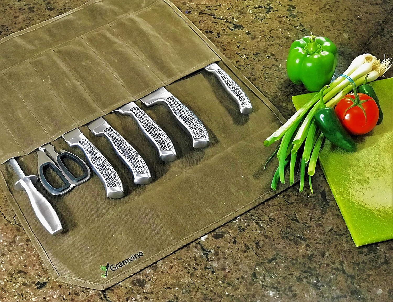 GramVine Chef Knife Roll Bag - Waxed Canvas Knife Holder Organizer
