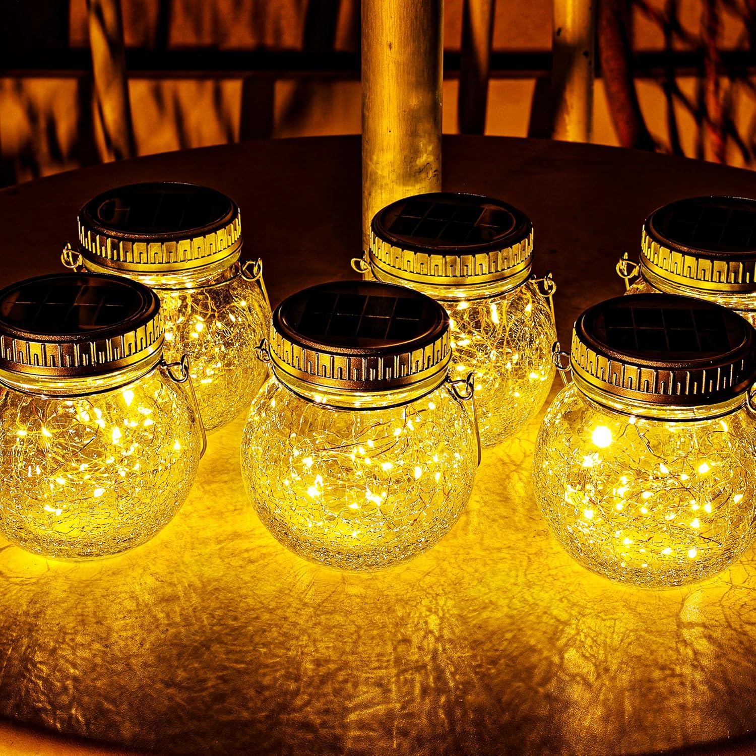 Cooo 2 Pack Crackle Glass Solar Lantern with 30 LED Firefly Lights