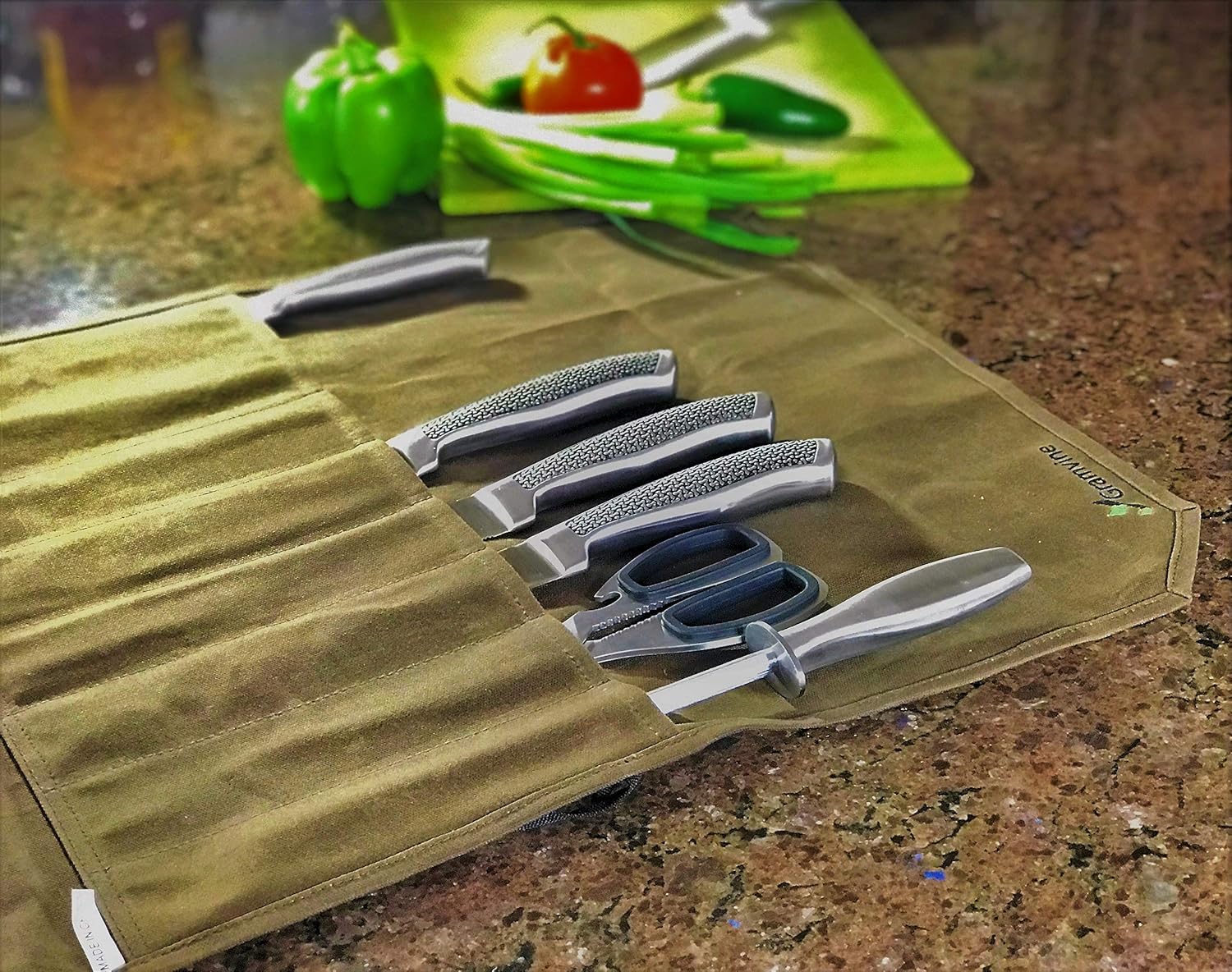 GramVine Chef Knife Roll Bag - Waxed Canvas Knife Holder Organizer