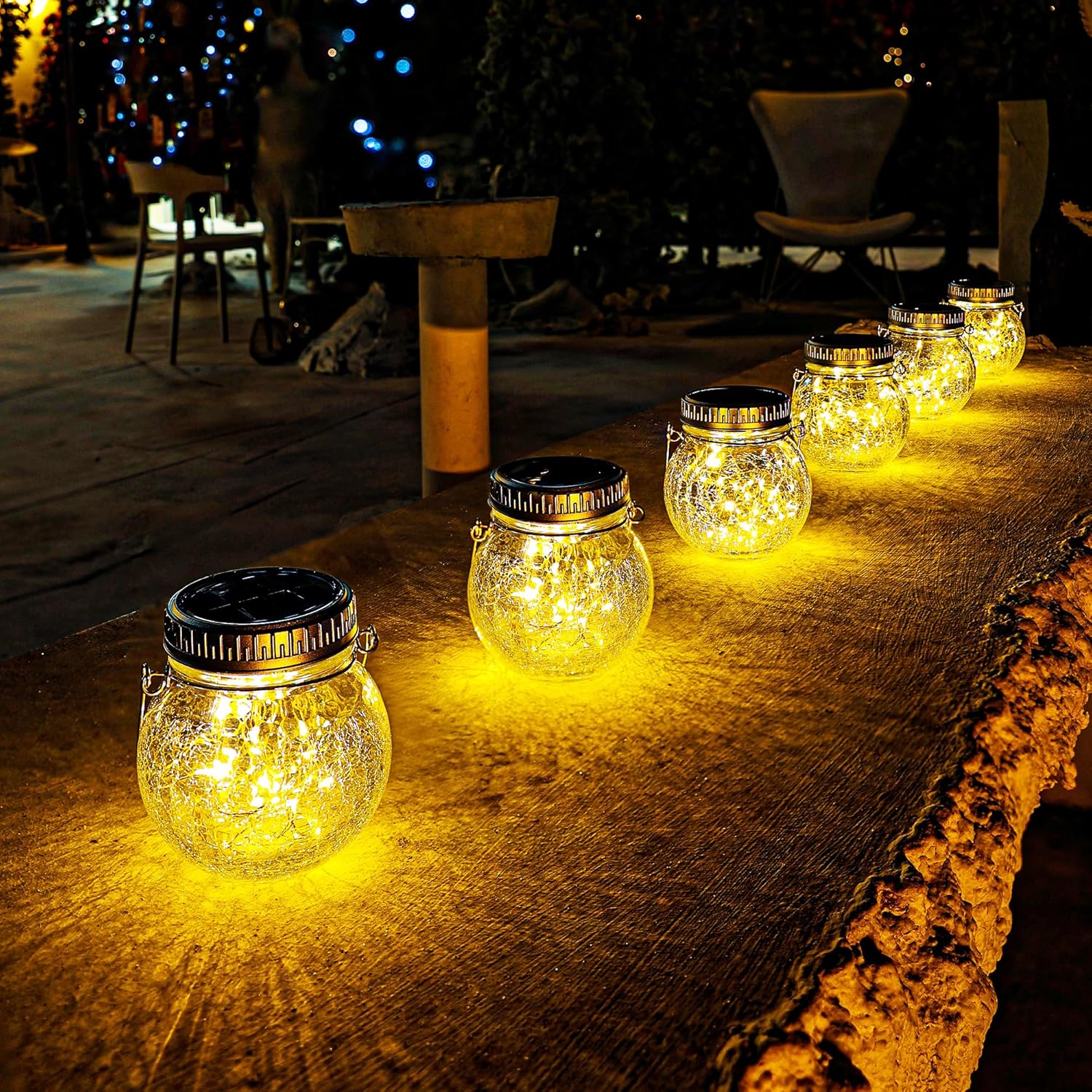 Cooo 2 Pack Crackle Glass Solar Lantern with 30 LED Firefly Lights