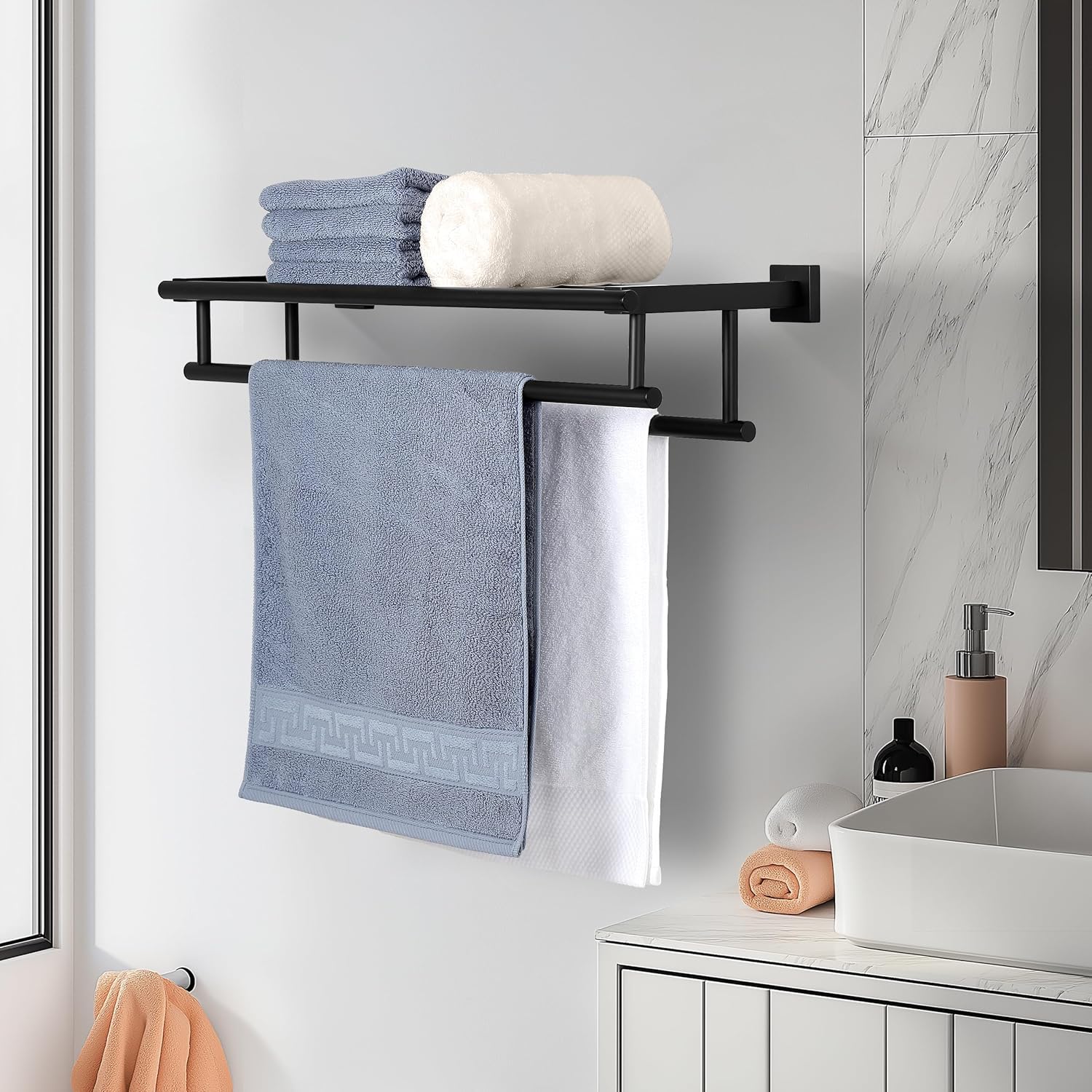 SEIDO Double Towel Bar 24 Inch Matte Black Stainless Steel 1