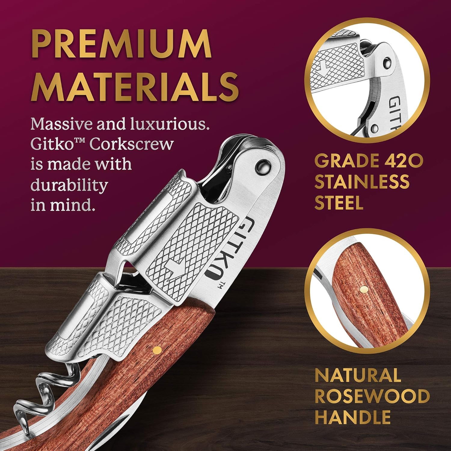 Gitko Professional Wine Opener with Rosewood Handle