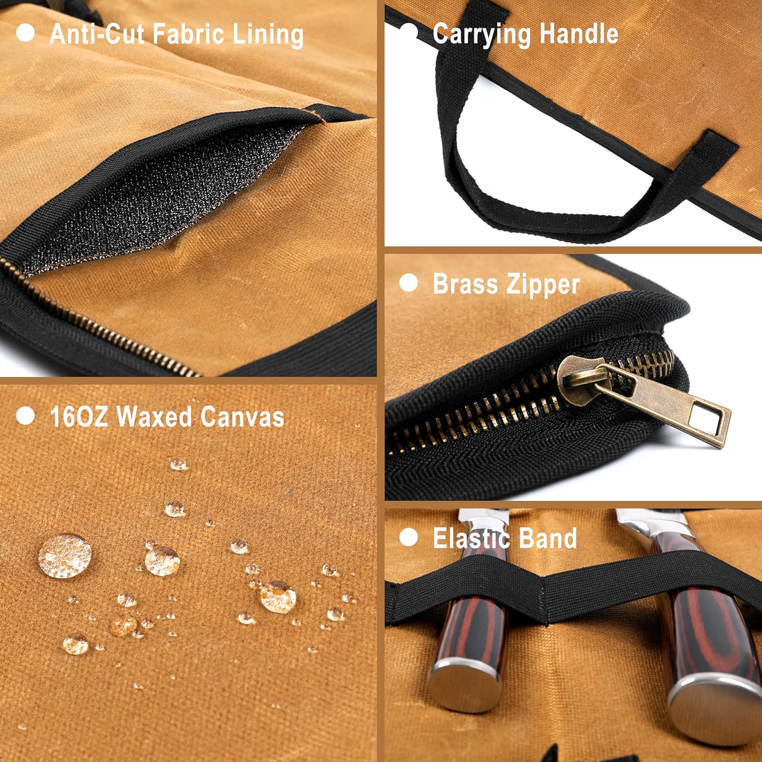 Kaaltisy Knife Roll Bag with 4 Slots and Brass Zipper