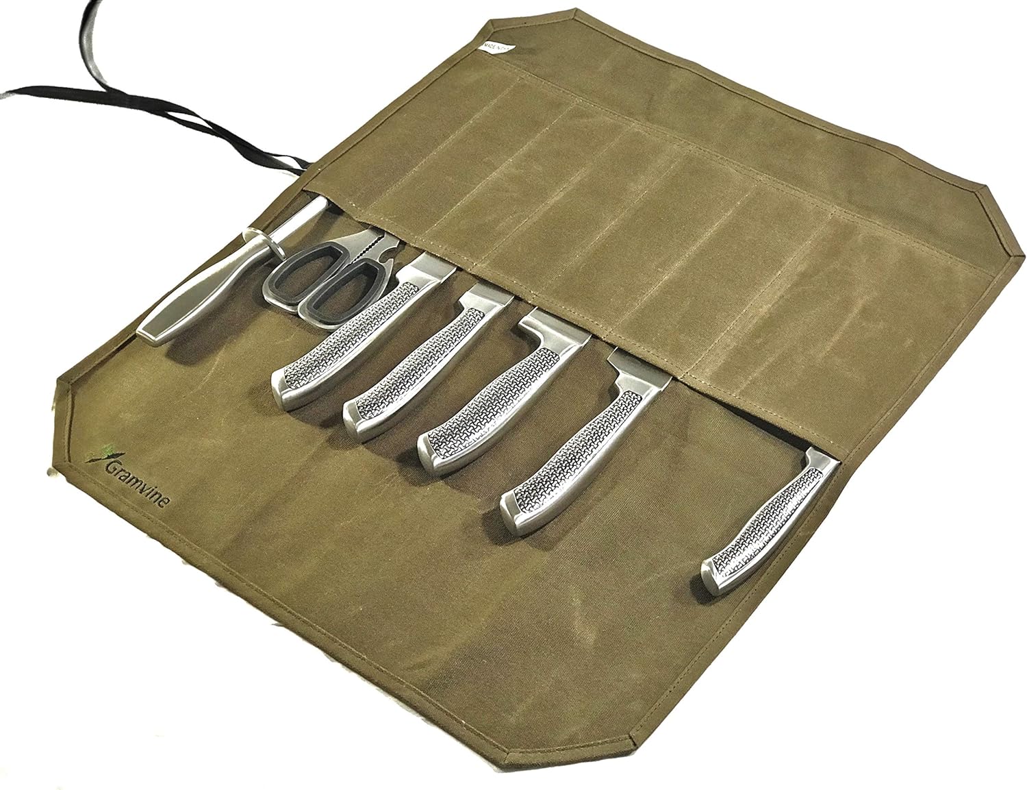 GramVine Chef Knife Roll Bag - Waxed Canvas Knife Holder Organizer